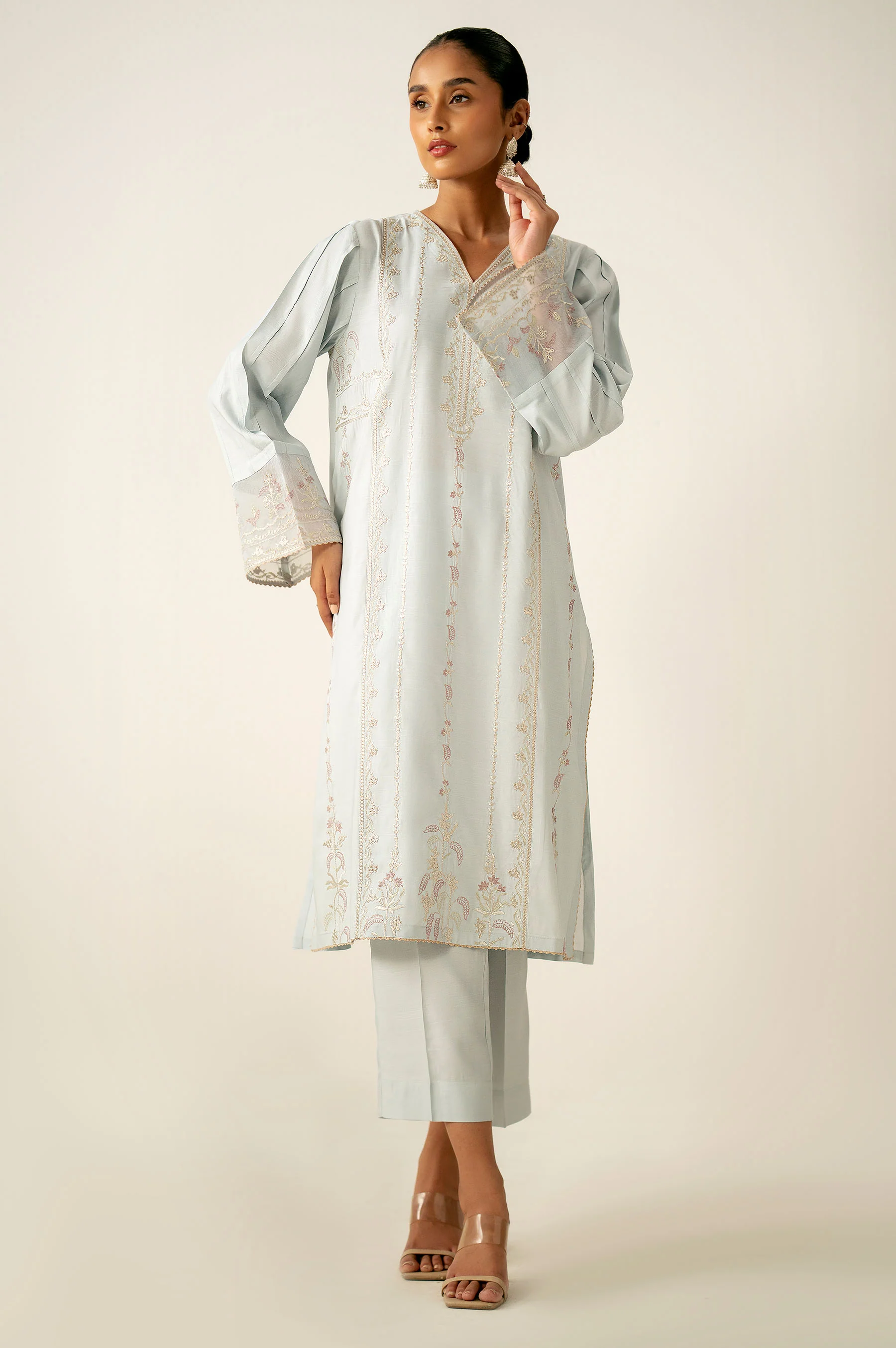 Stitched 2 Piece Embroidered Raw Silk Suit - Image 3