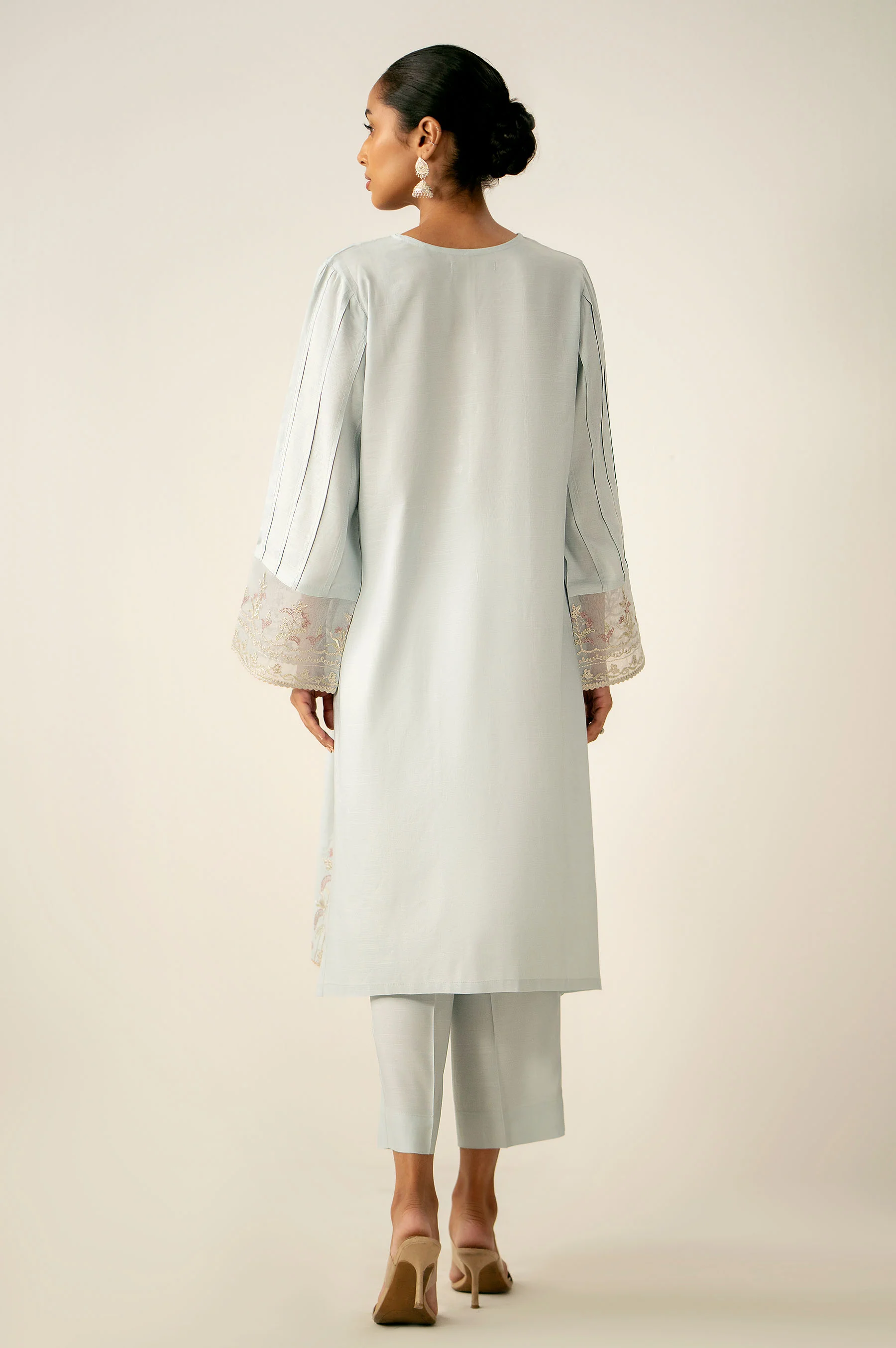 Stitched 2 Piece Embroidered Raw Silk Suit - Image 5