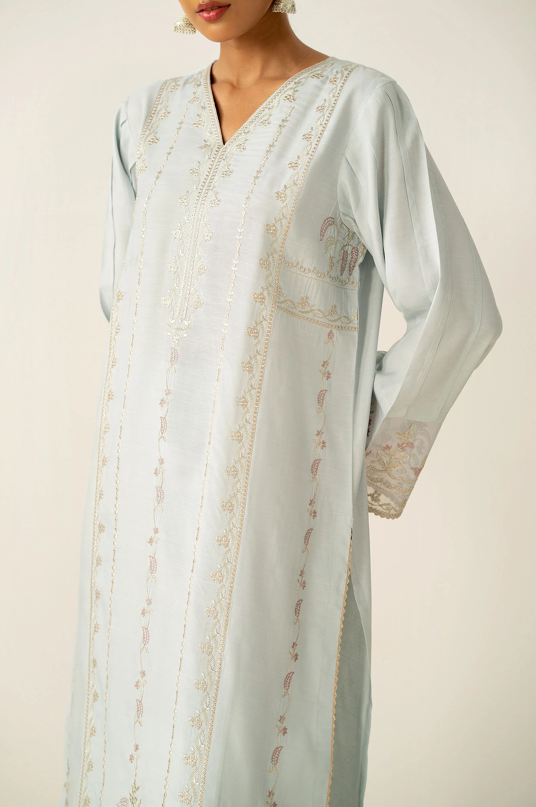 Stitched 2 Piece Embroidered Raw Silk Suit - Image 6