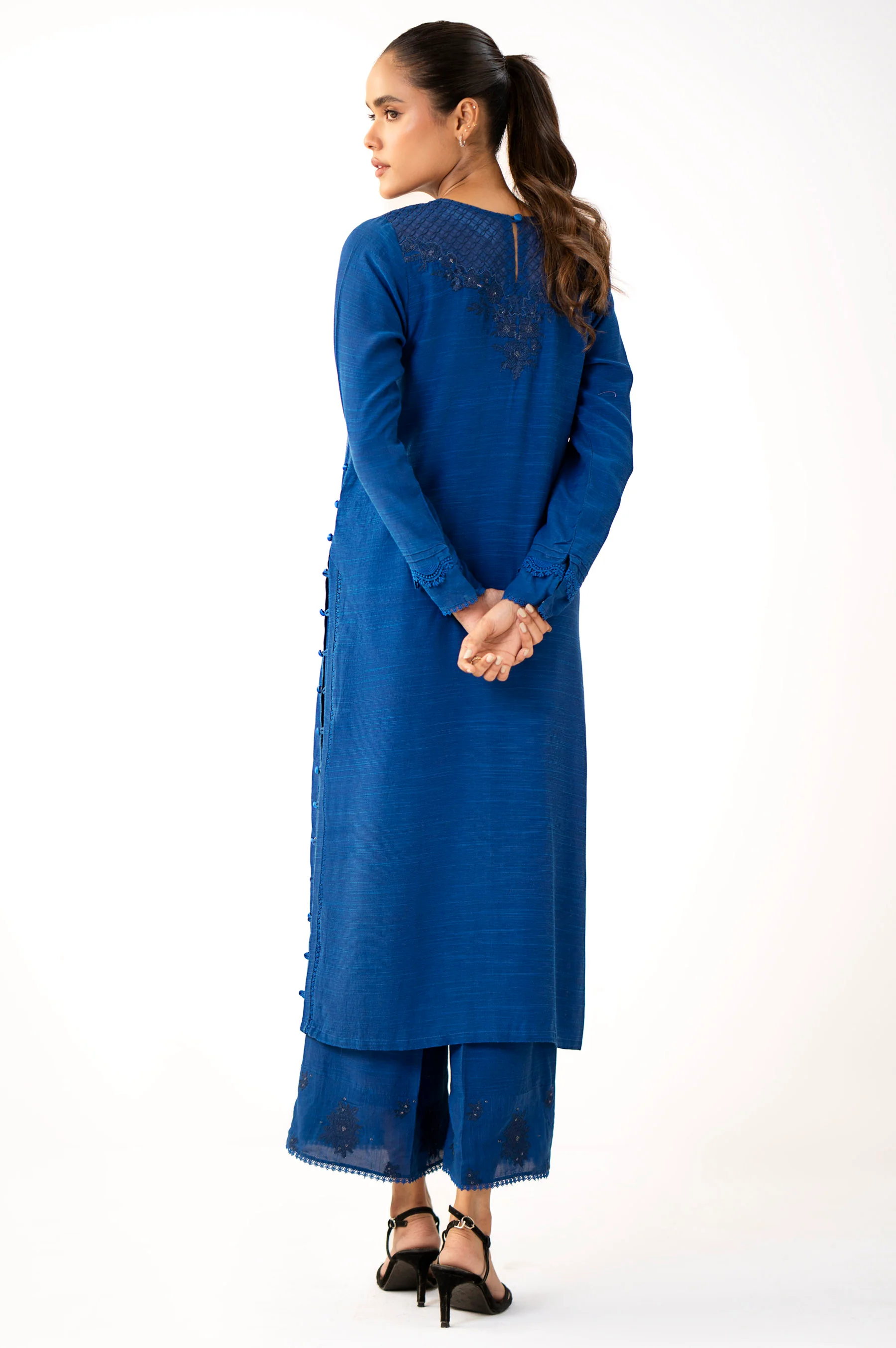 Stitched 2 Piece Embroidered Raw Silk Suit - Image 5
