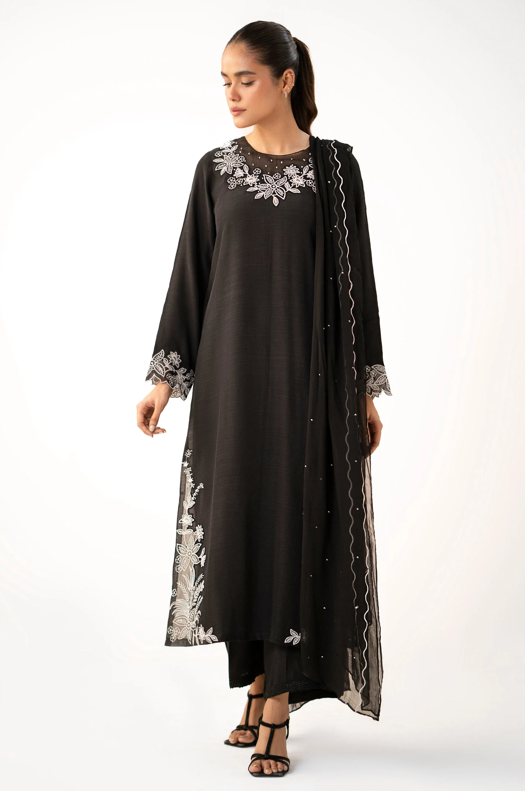 Stitched 2 Piece Embroidered Raw Silk Suit - Image 3