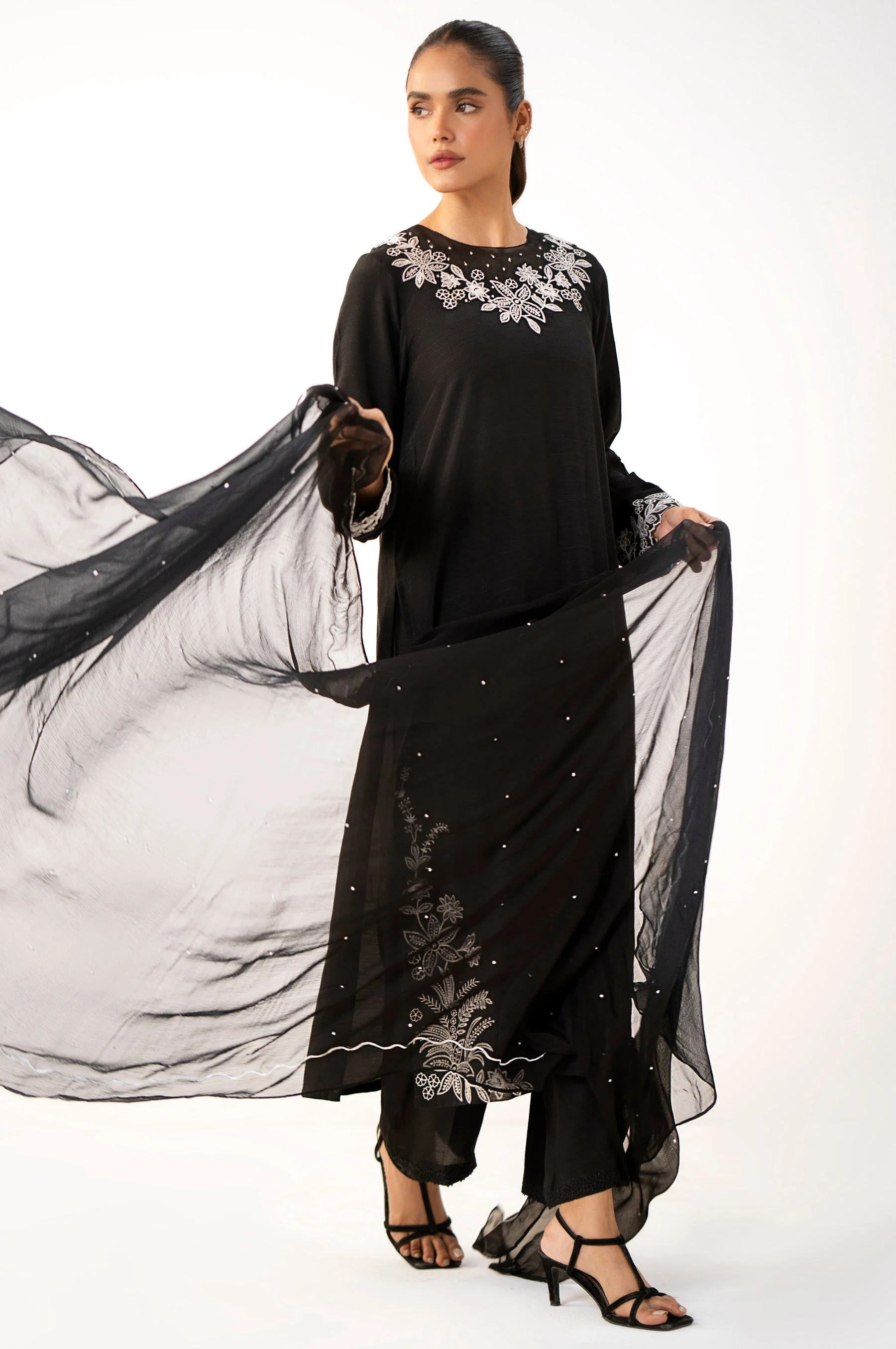 Stitched 2 Piece Embroidered Raw Silk Suit - Image 5