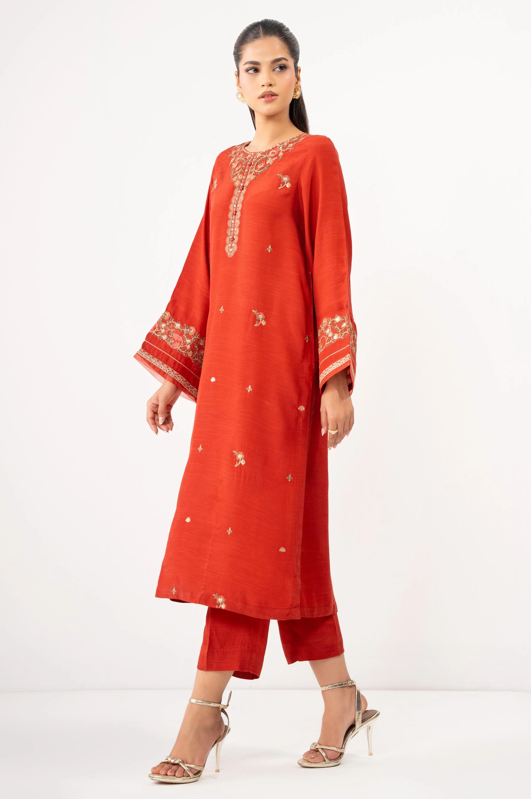 Stitched 2 Piece Embroidered Raw Silk Suit (FACTORY E-OUTLET) - Image 4