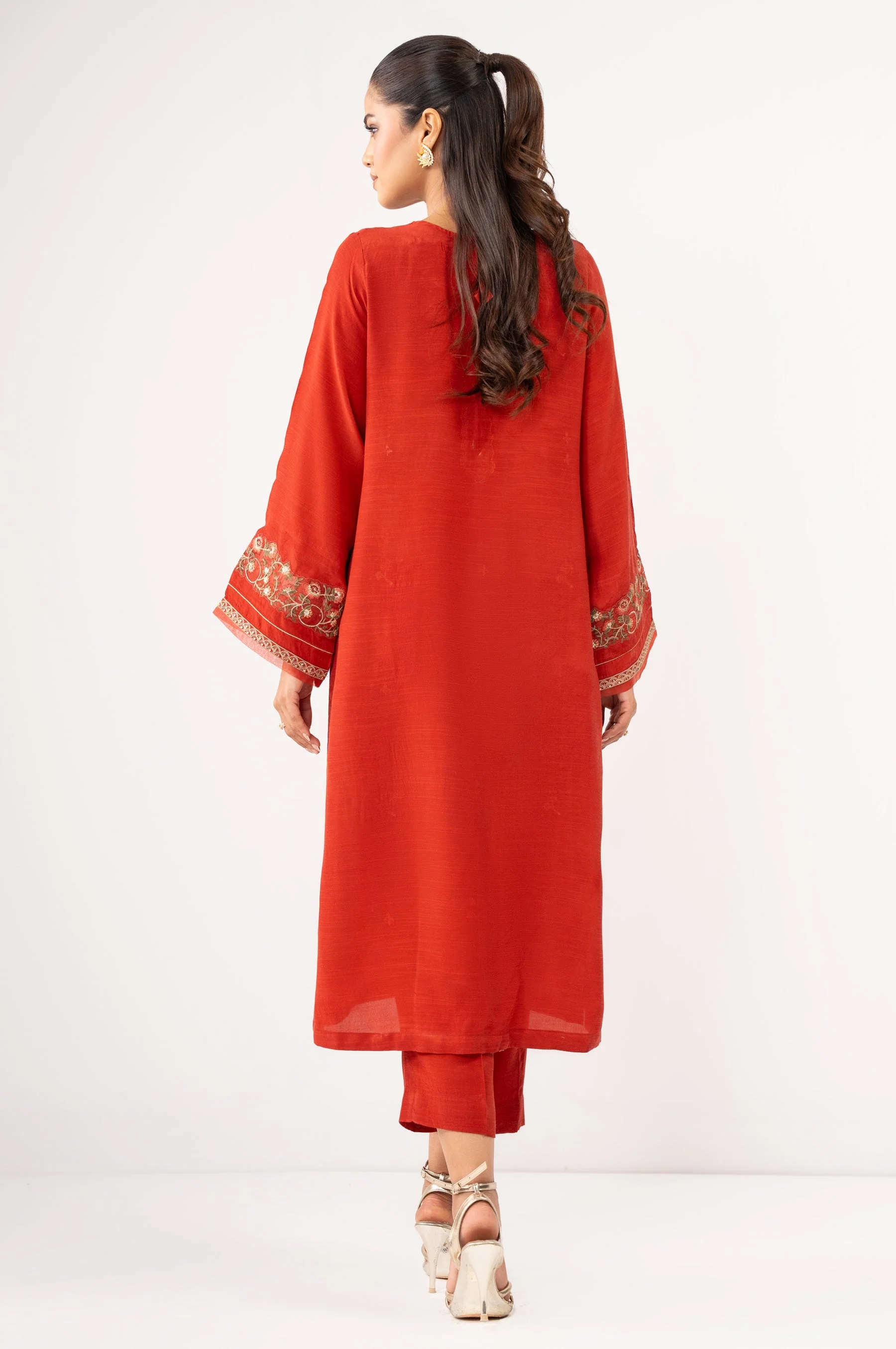 Stitched 2 Piece Embroidered Raw Silk Suit (FACTORY E-OUTLET) - Image 5