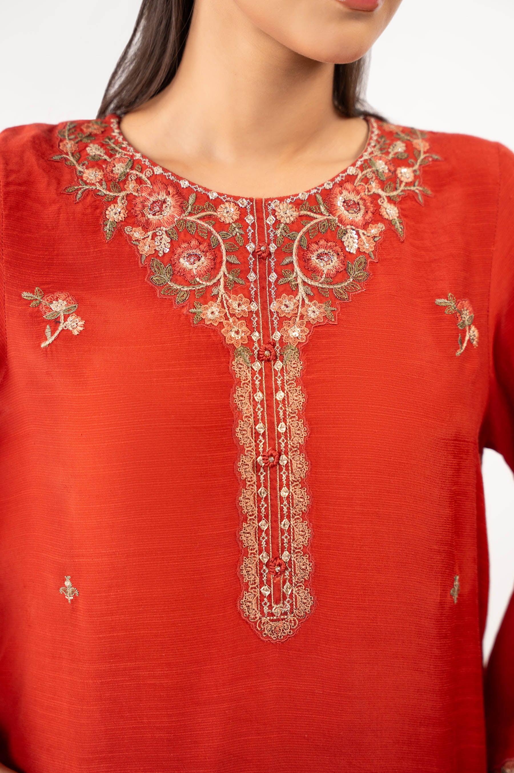 Stitched 2 Piece Embroidered Raw Silk Suit - Image 2