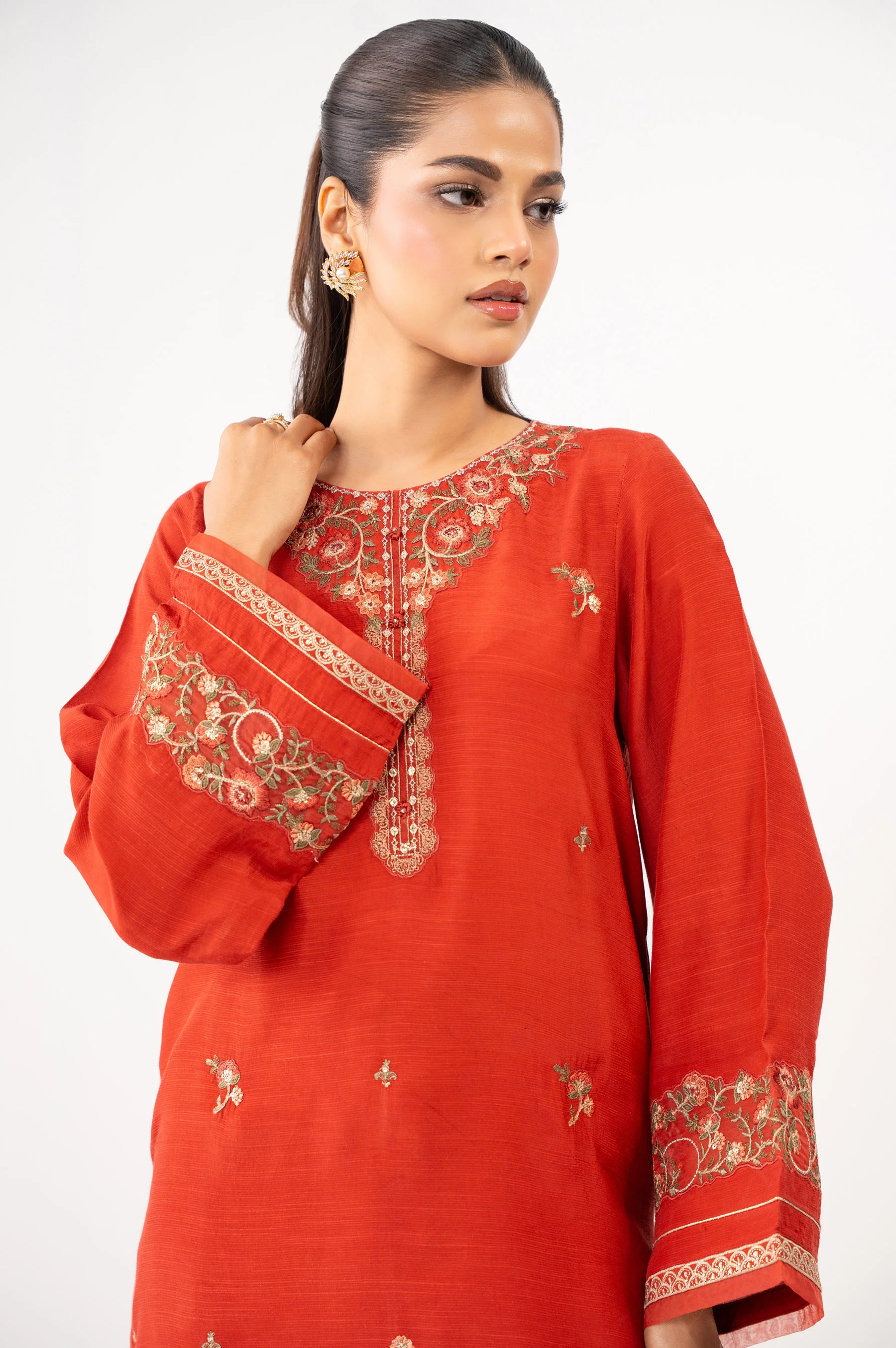 Stitched 2 Piece Embroidered Raw Silk Suit - Image 3