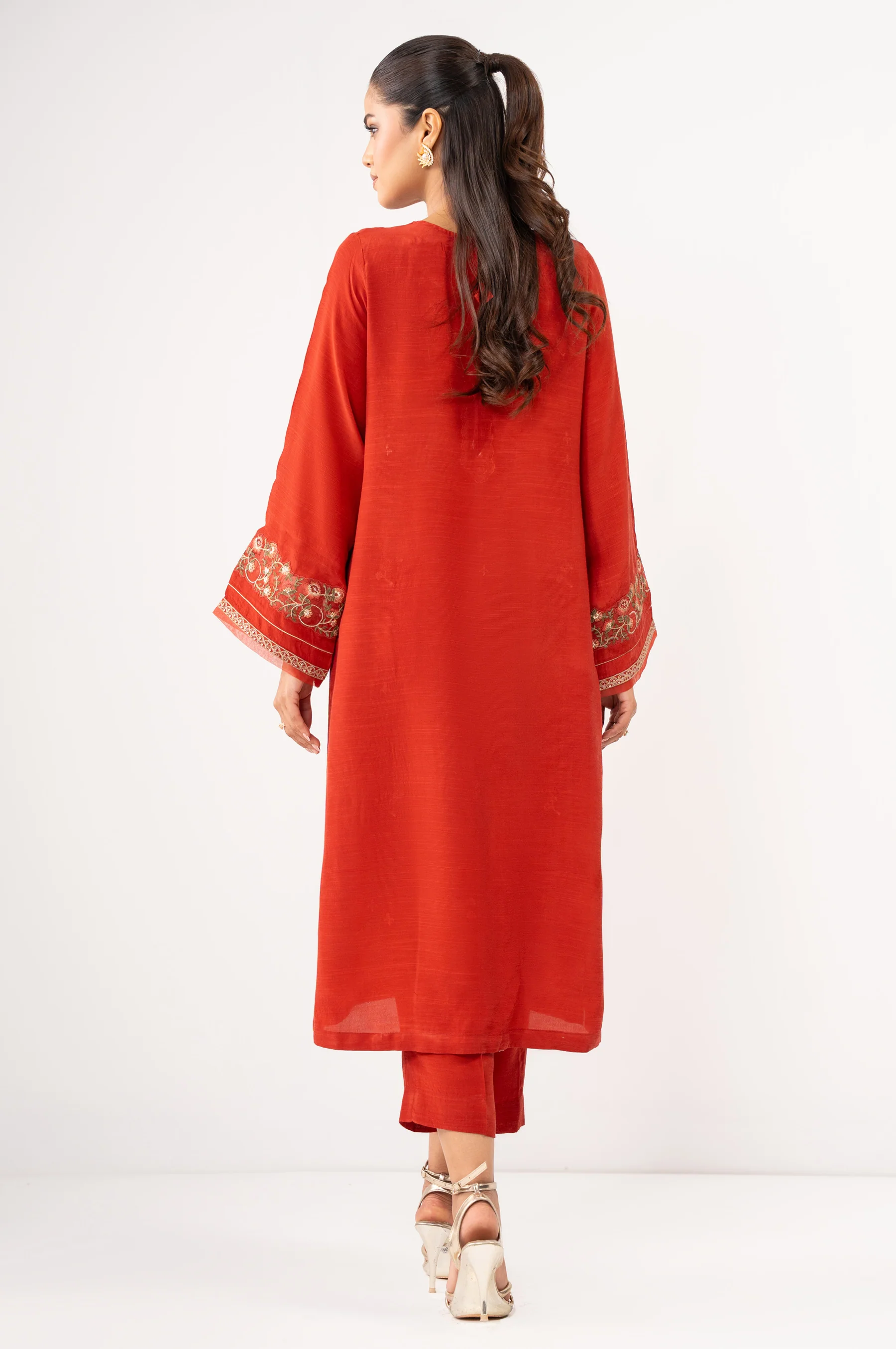Stitched 2 Piece Embroidered Raw Silk Suit - Image 5