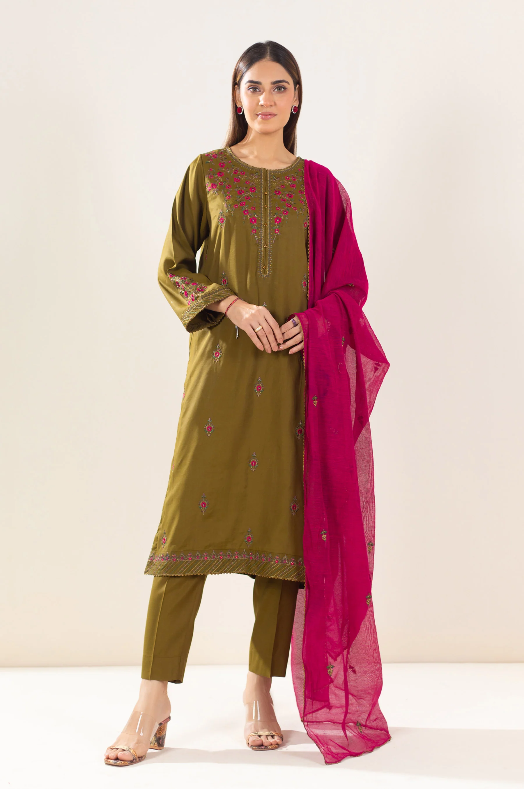 Stitched 2 Piece Embroidered Raw Silk Outfit - Image 4