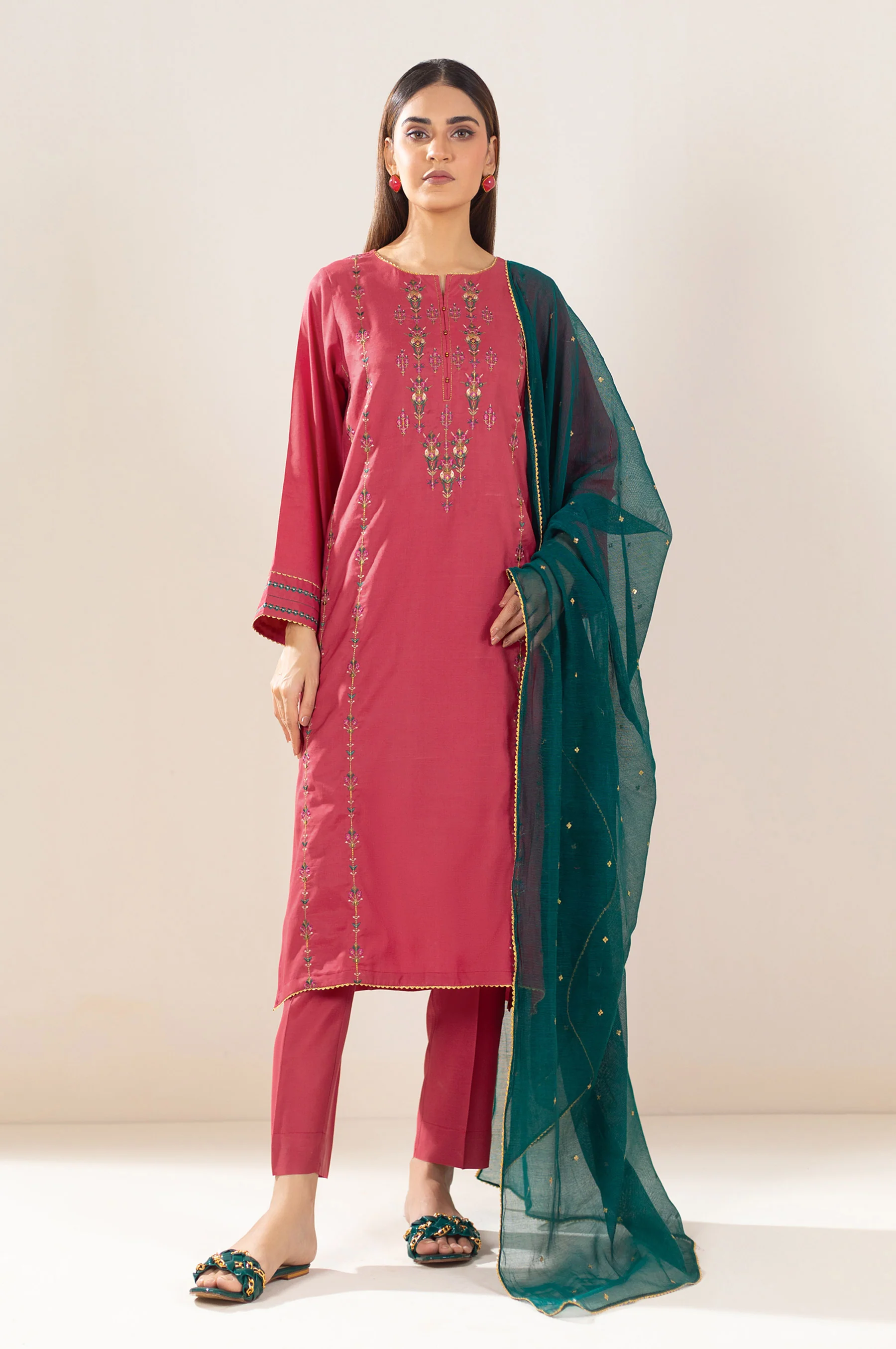 Stitched 2 Piece Embroidered Raw Silk Outfit - Image 2