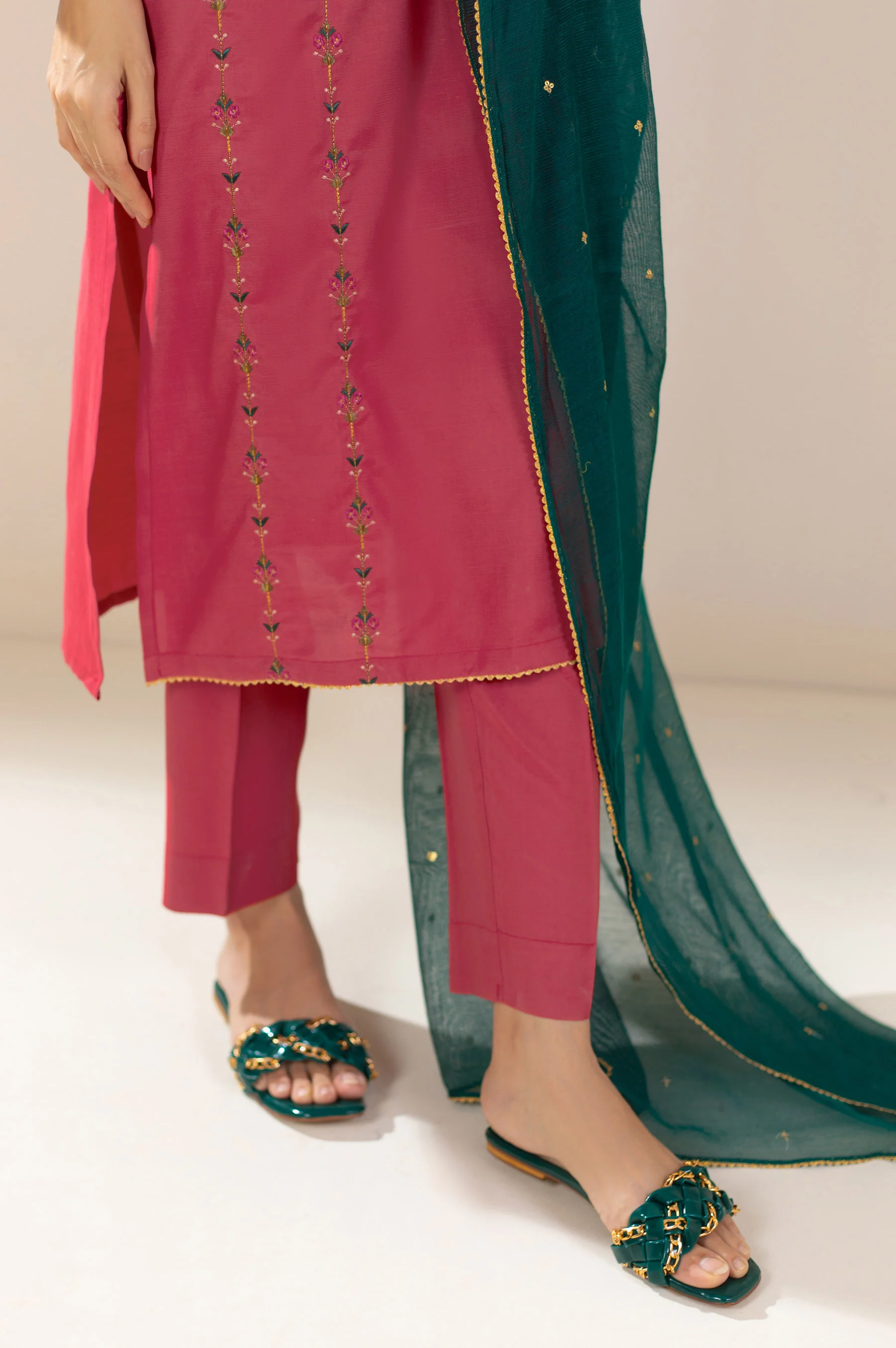 Stitched 2 Piece Embroidered Raw Silk Outfit - Image 6