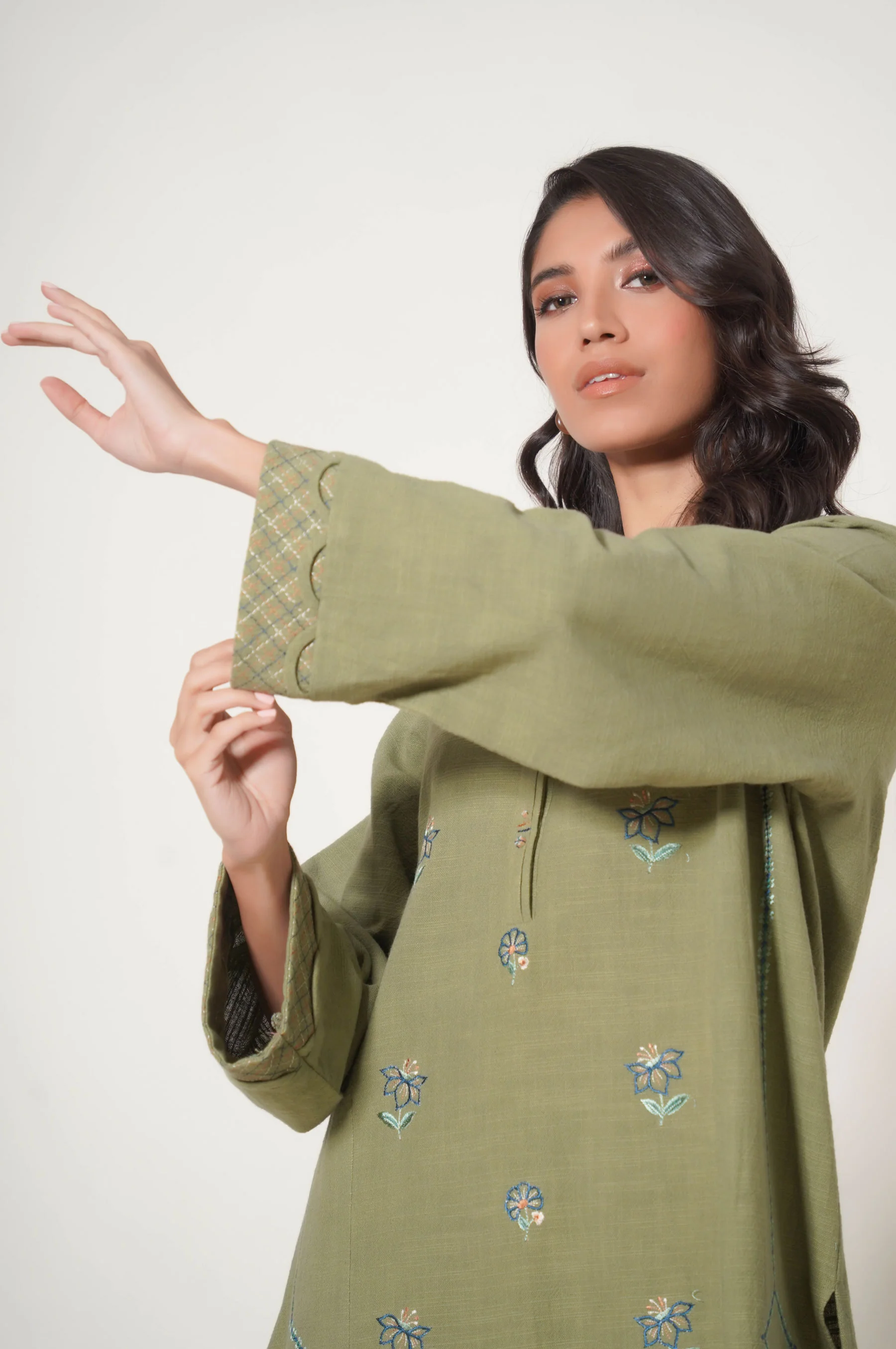Stitched 2 Pc Embroidered Rustic Khaddar Suit - Image 3