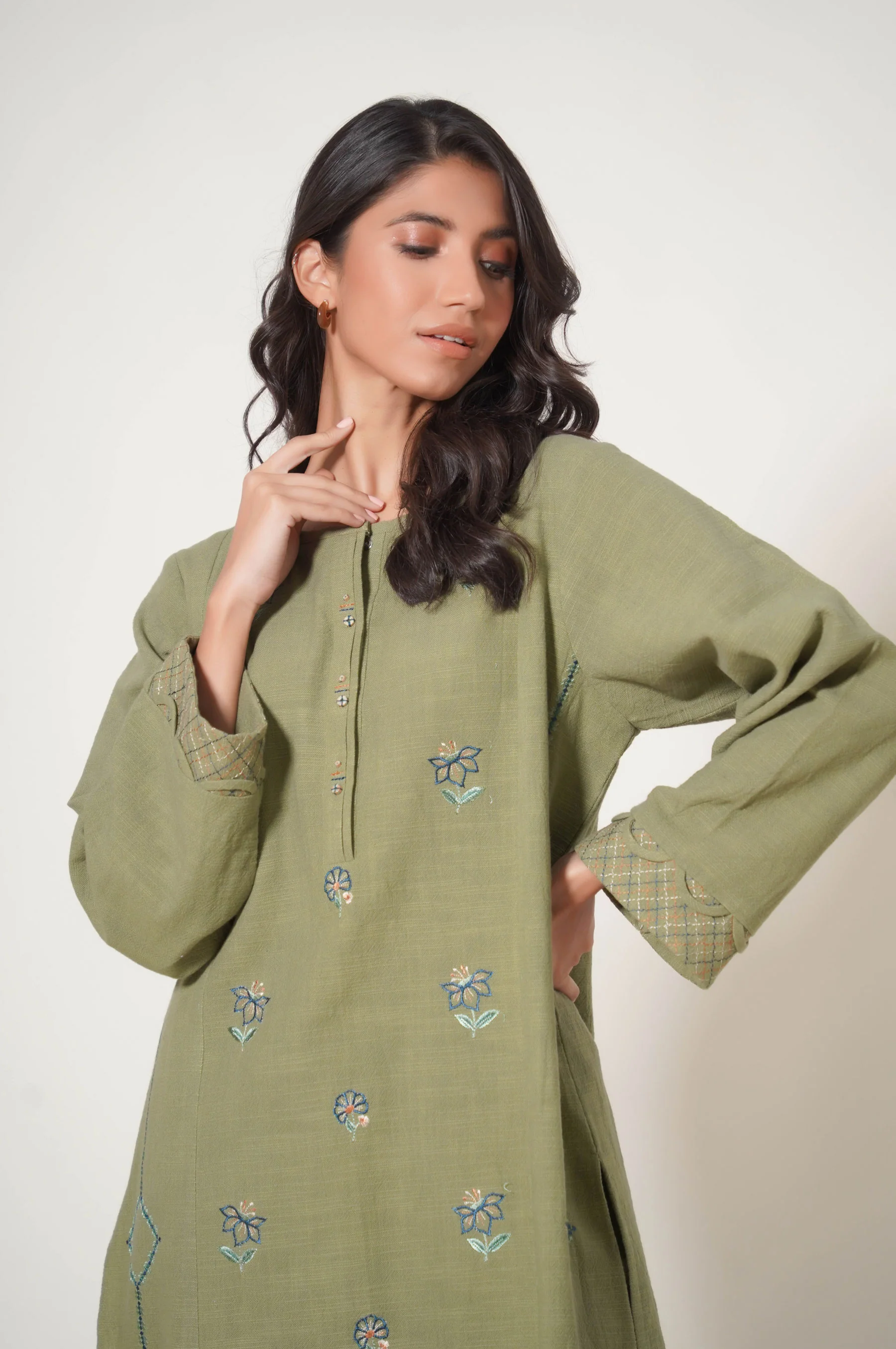 Stitched 2 Pc Embroidered Rustic Khaddar Suit - Image 6