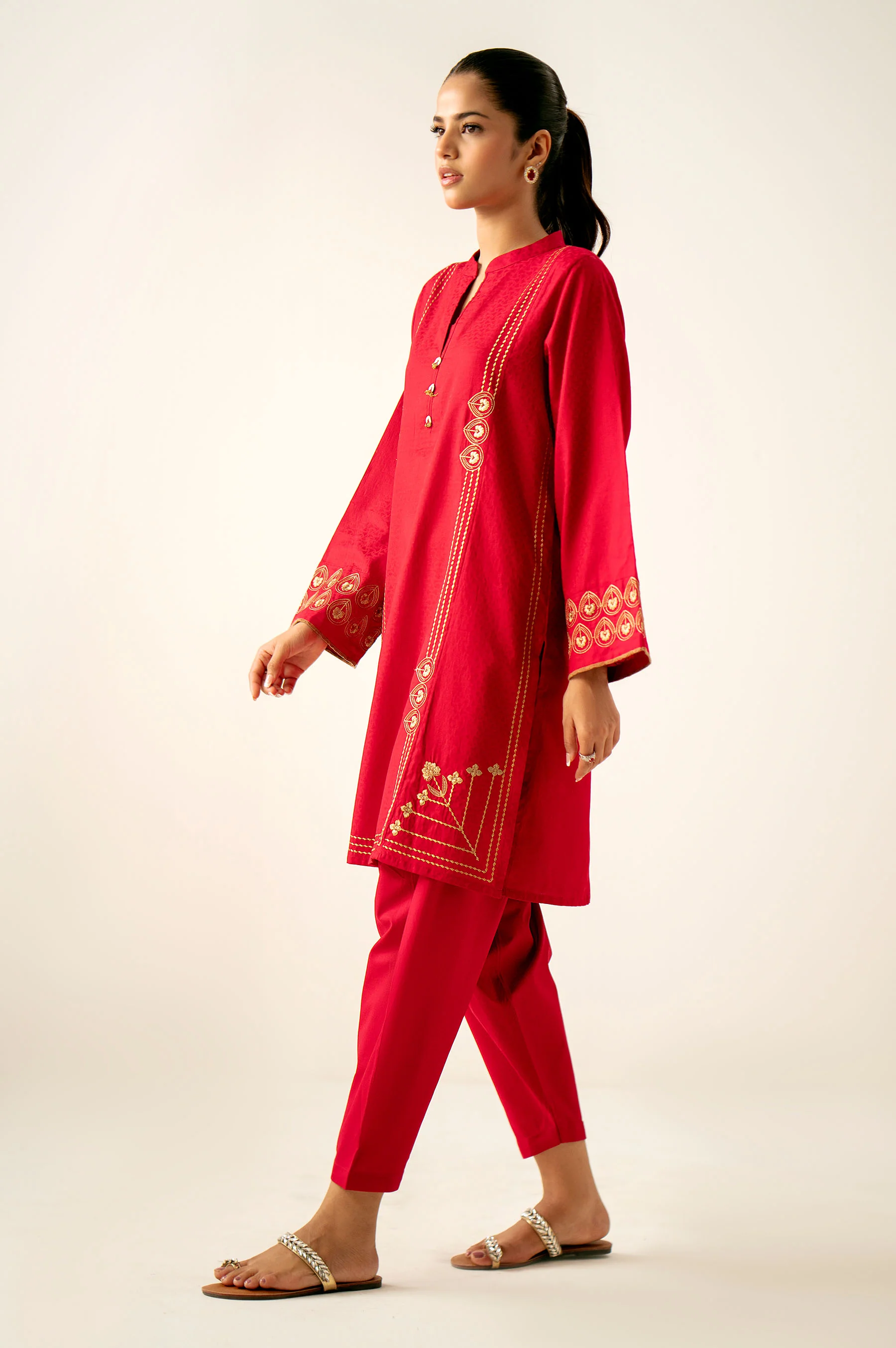 Stitched 2 Piece Embroidered Satin Jacquard Suit - Image 3
