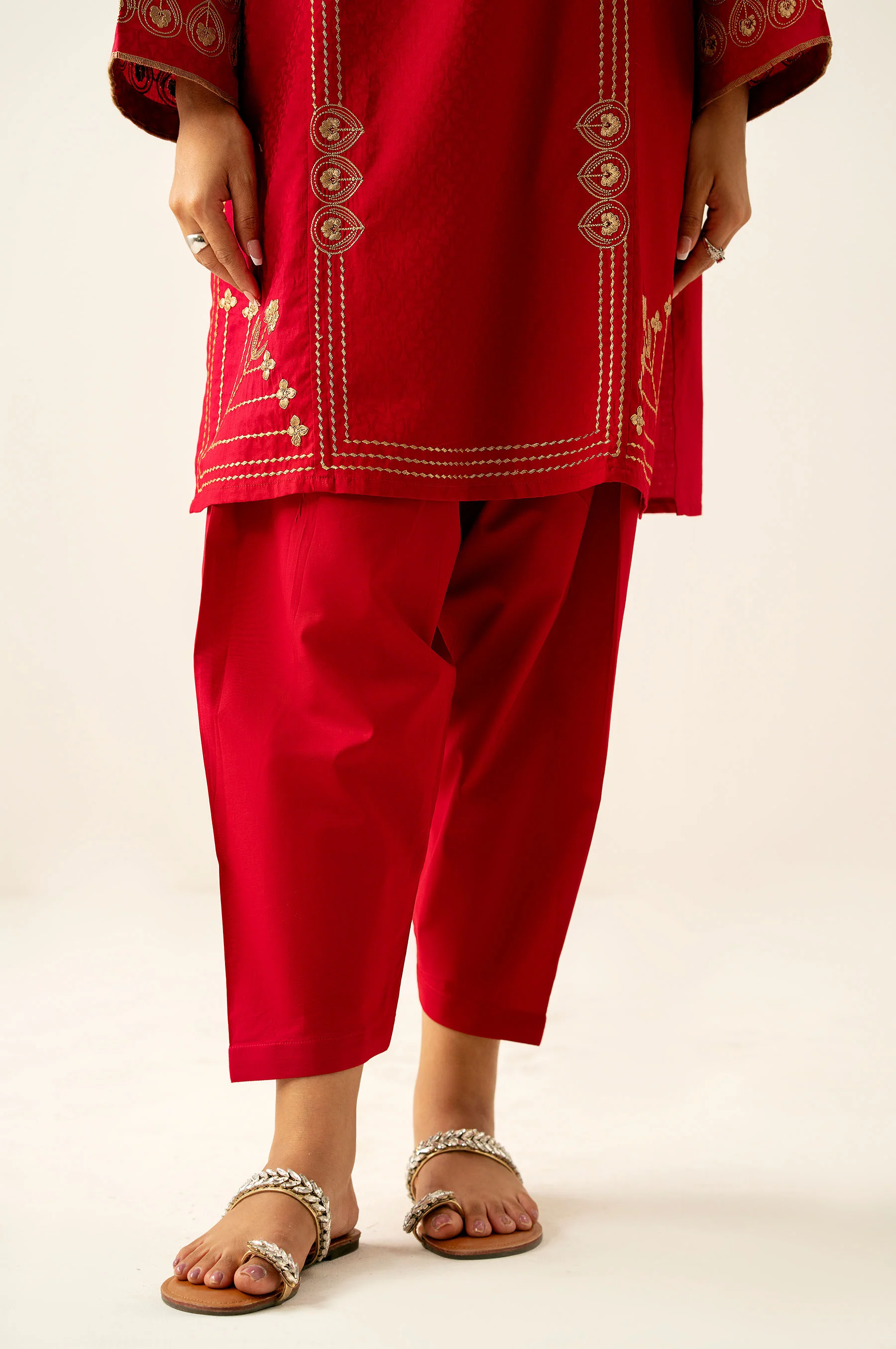 Stitched 2 Piece Embroidered Satin Jacquard Suit - Image 6