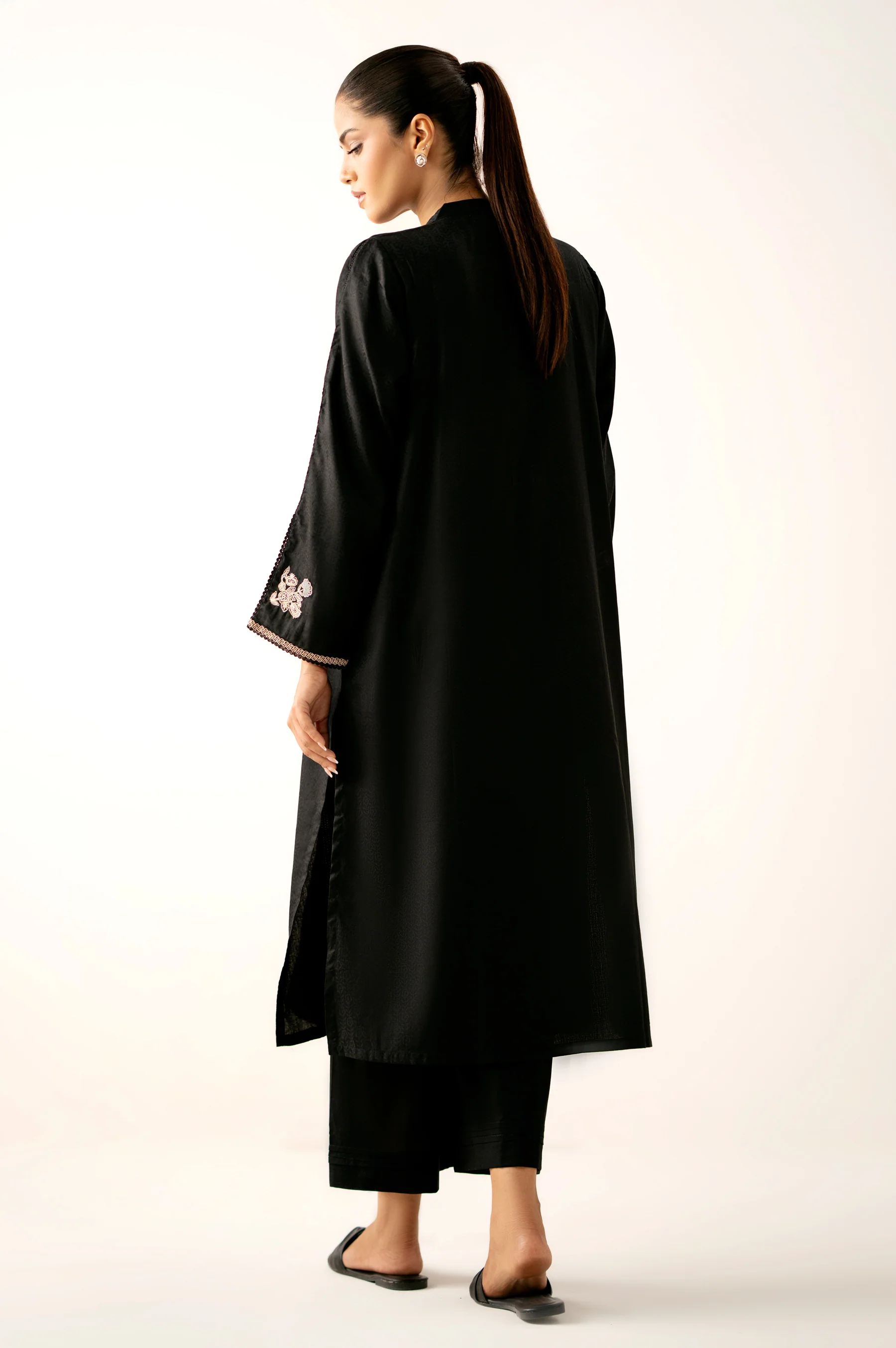 Stitched 2 Piece Embroidered Satin Jacquard Suit - Image 3