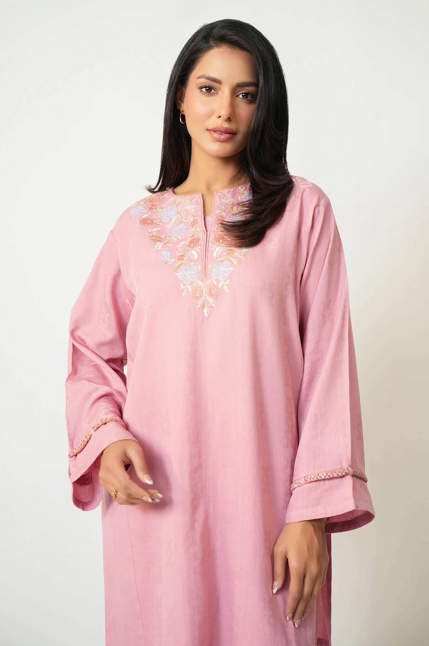 Stitched 2 Piece Embroidered Satin Jacquard Suit - Image 3