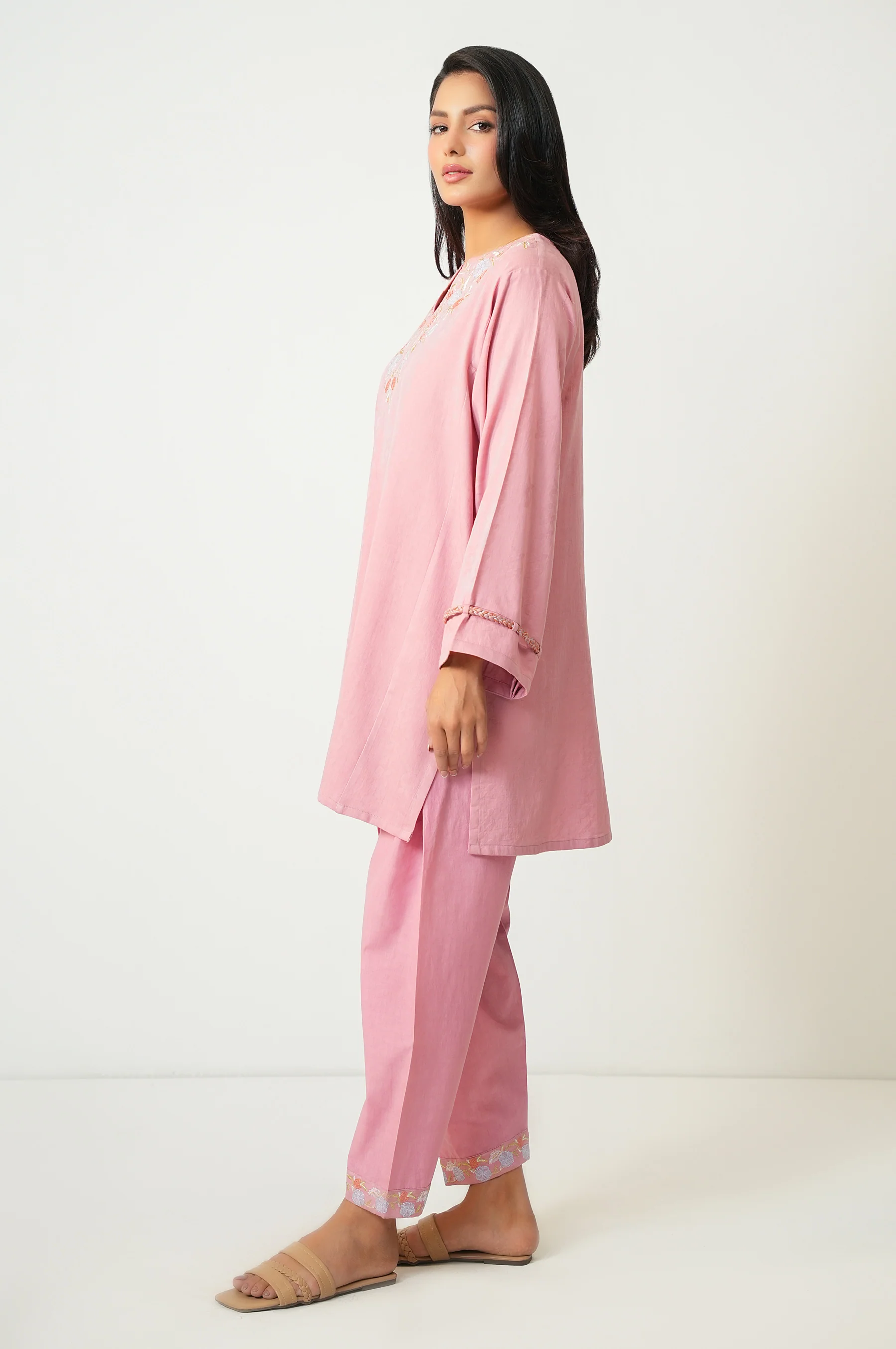 Stitched 2 Piece Embroidered Satin Jacquard Suit - Image 4