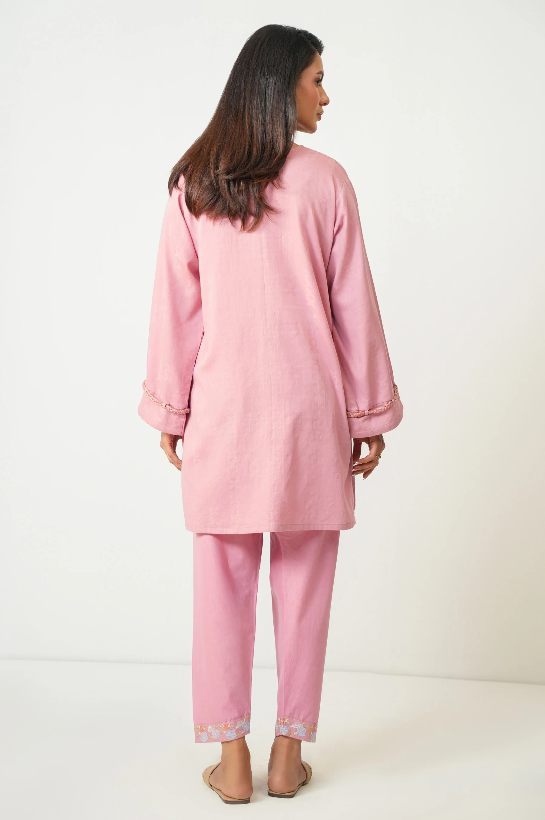 Stitched 2 Piece Embroidered Satin Jacquard Suit - Image 5