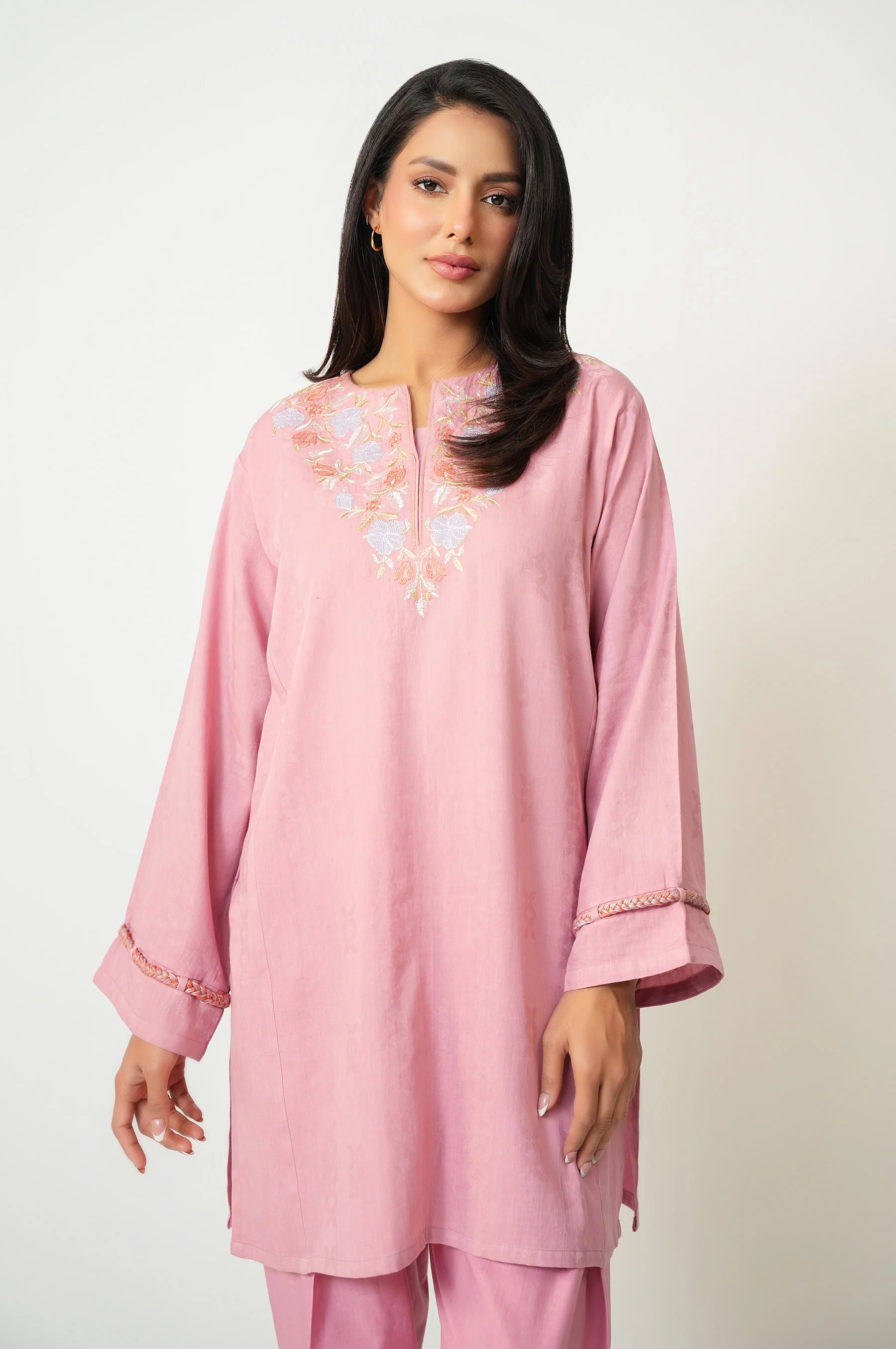 Stitched 2 Piece Embroidered Satin Jacquard Suit - Image 6