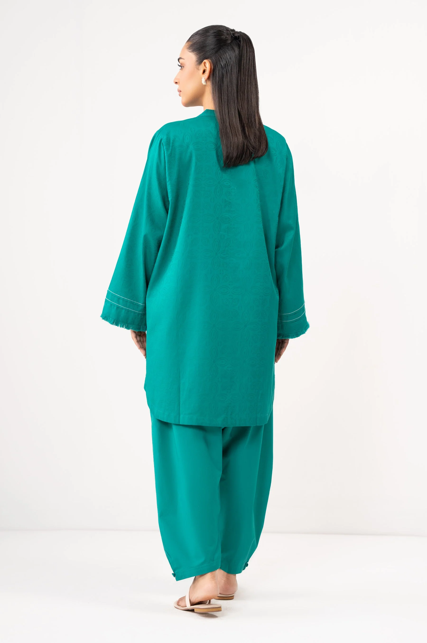 STITCHED EMBROIDERED SATIN JACQUARD SHIRT BOTTOM (FACTORY E-OUTLET) - Image 6