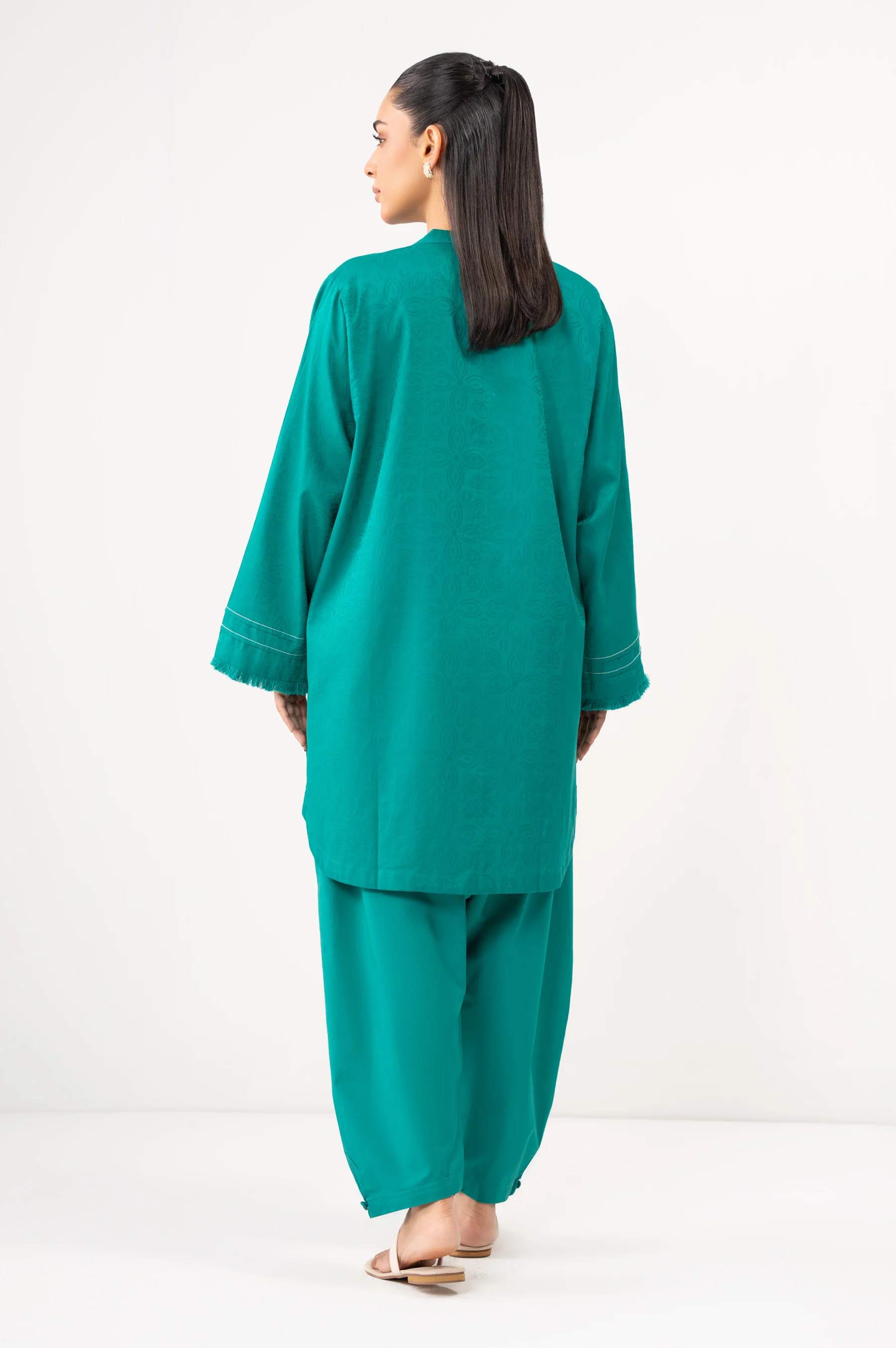 STITCHED EMBROIDERED SATIN JACQUARD SHIRT BOTTOM - Image 6