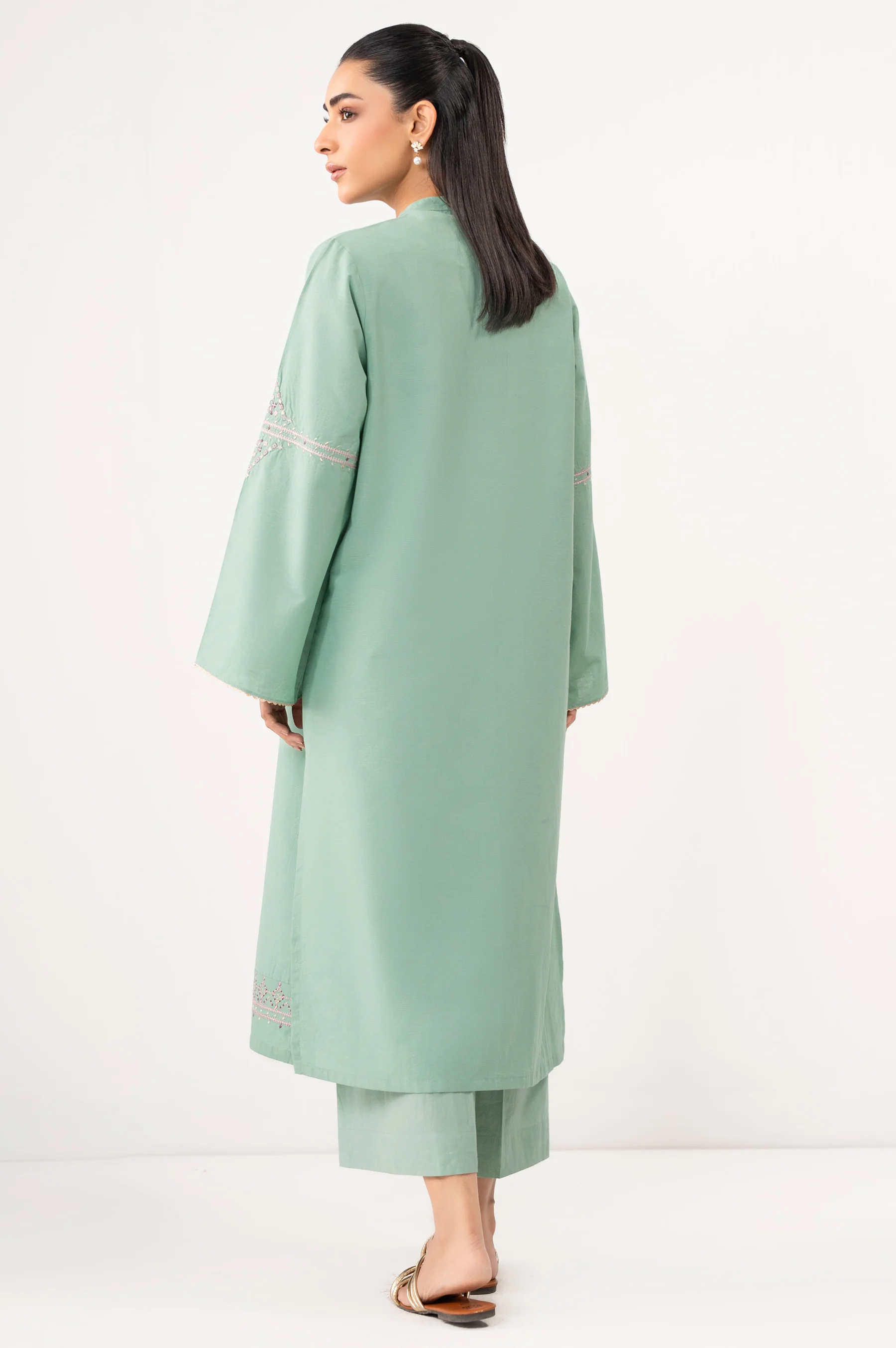 STITCHED EMBROIDERED SATIN JACQUARD SHIRT BOTTOM - Image 4