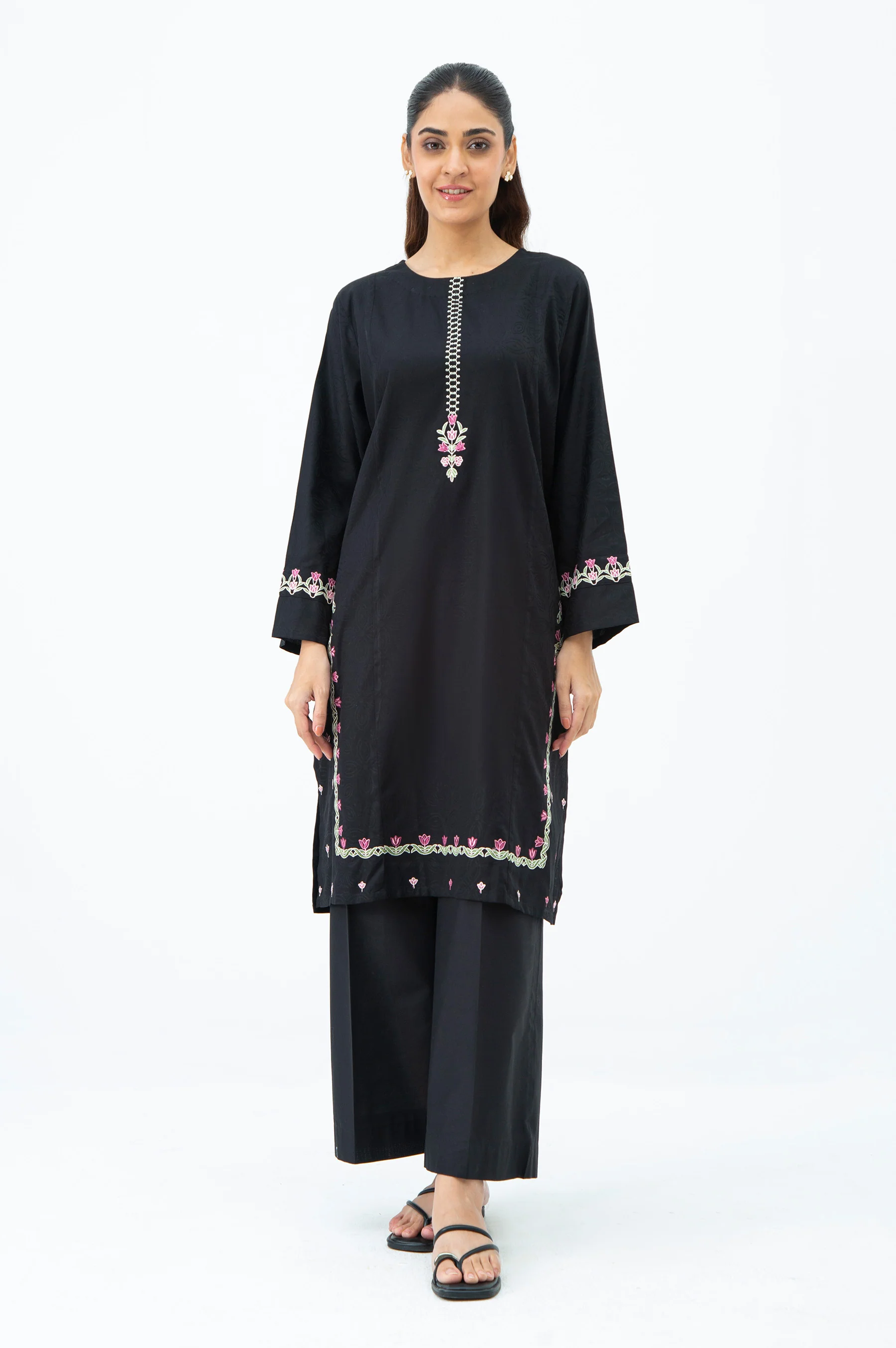 STITCHED EMBROIDERED SATIN JACQUARD SHIRT BOTTOM - Image 7