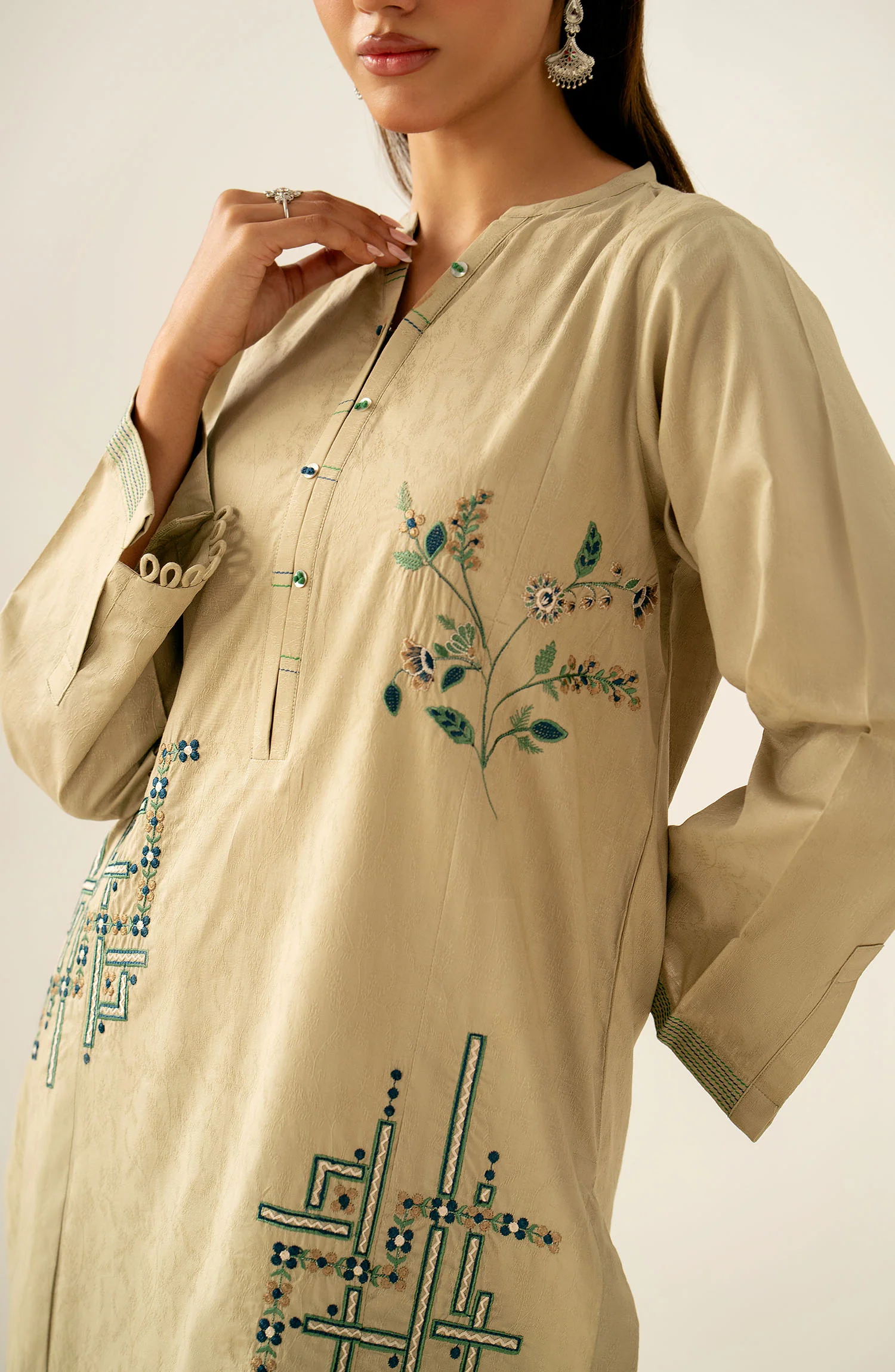 Stitched 2 Piece Embroidered Self Jacquard Suit - Image 3
