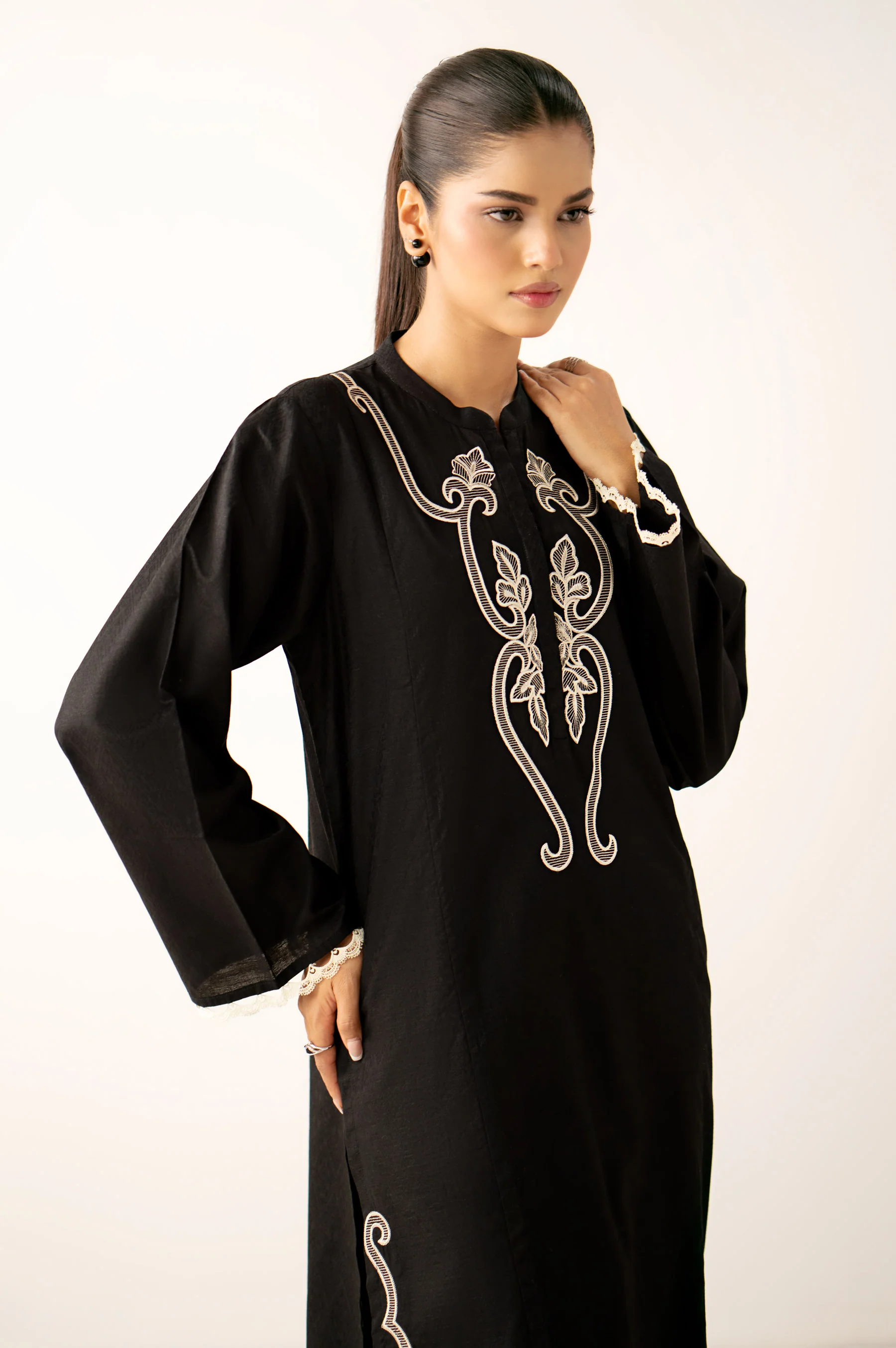 Stitched 2 Piece Embroidered Self Jacquard Suit - Image 2