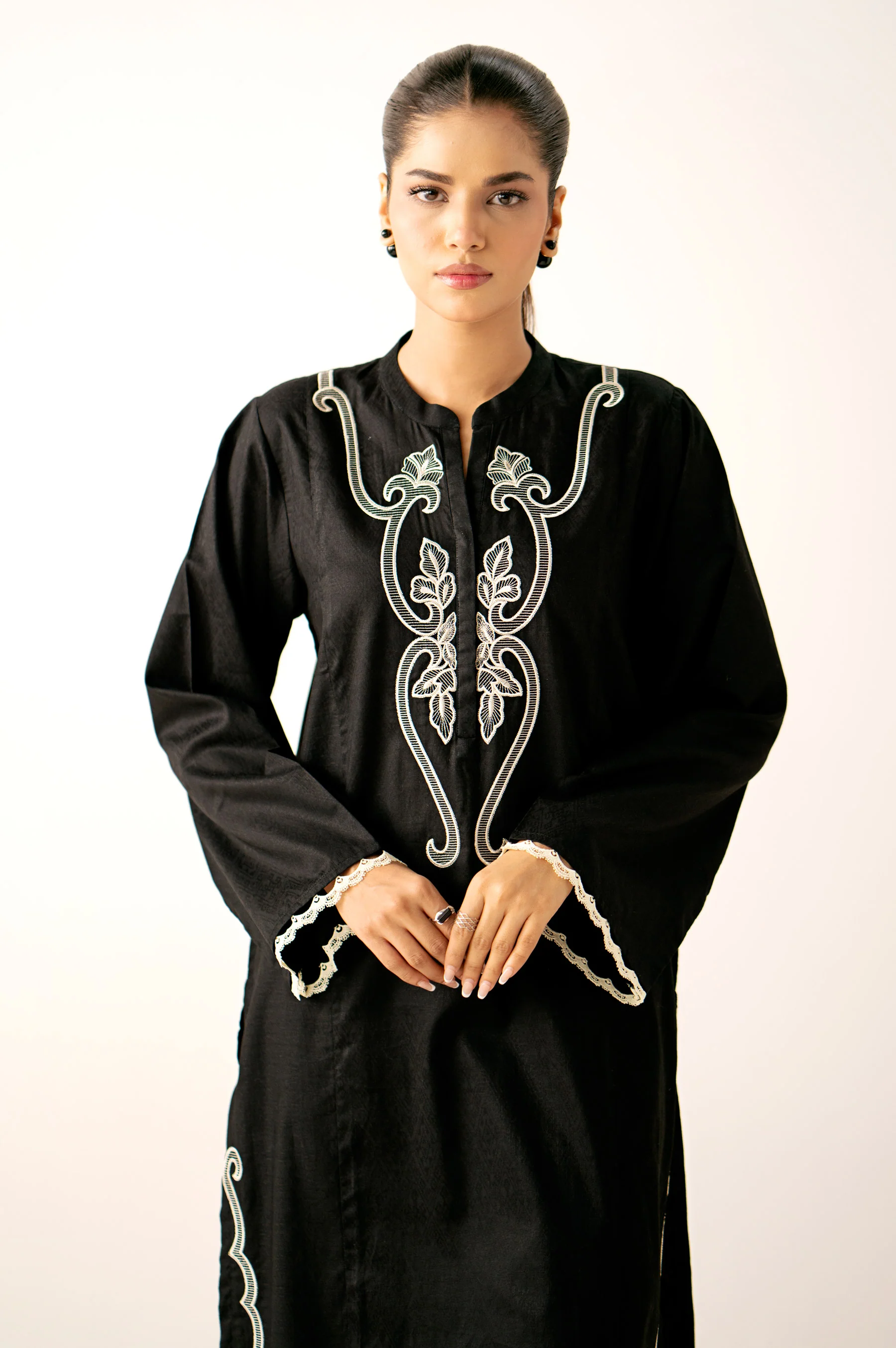 Stitched 2 Piece Embroidered Self Jacquard Suit - Image 4