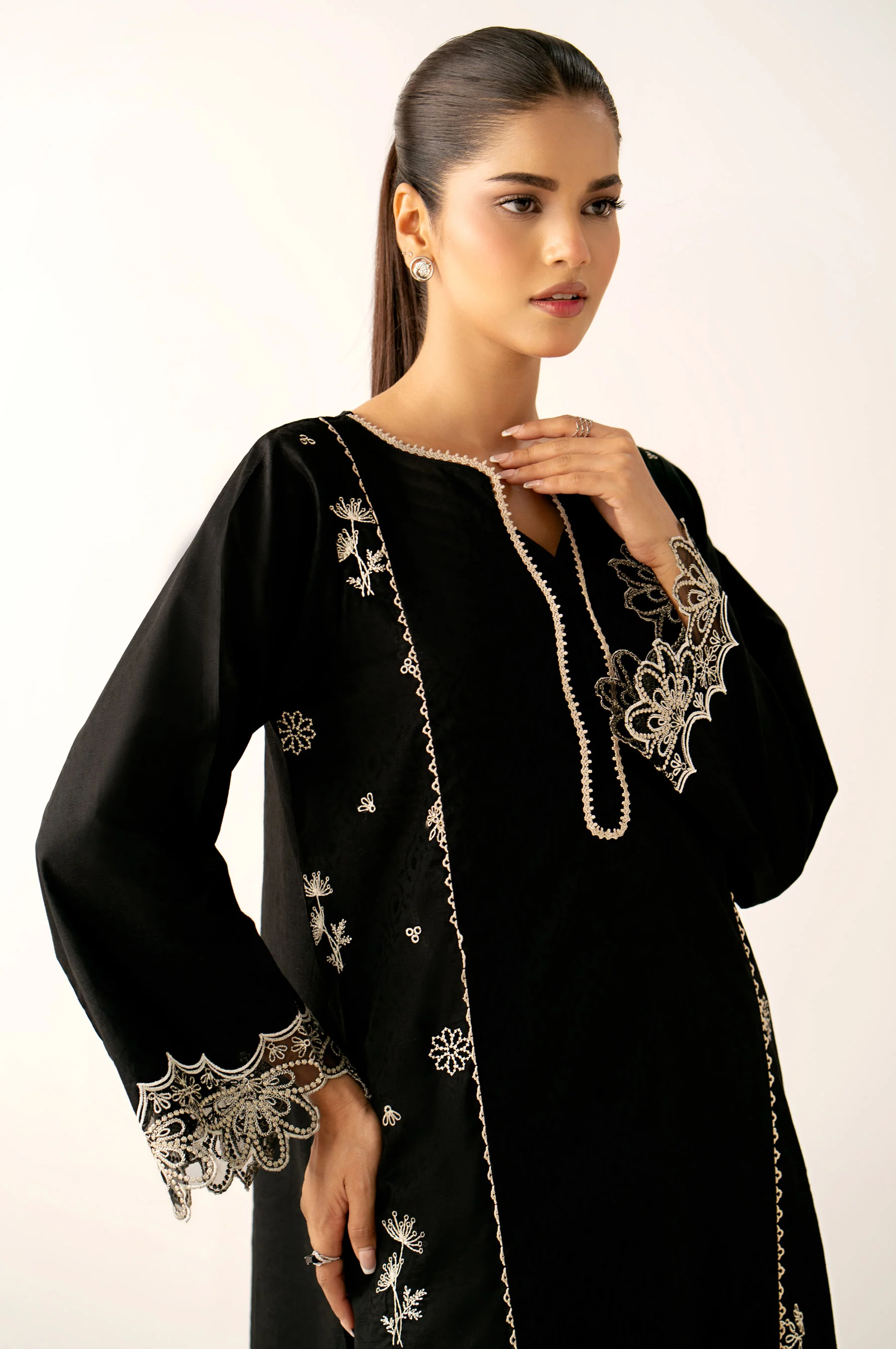 Stitched 2 Piece Embroidered Self Jacquard Suit - Image 2