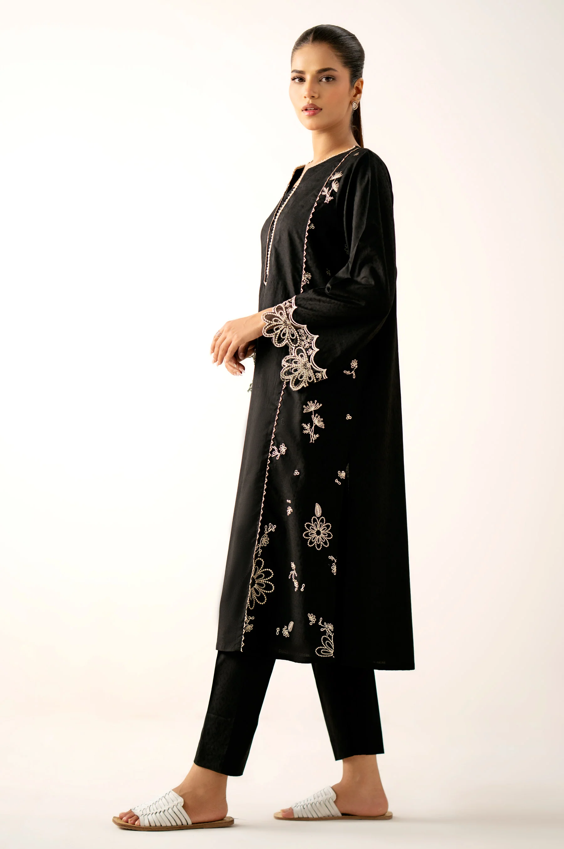 Stitched 2 Piece Embroidered Self Jacquard Suit - Image 3