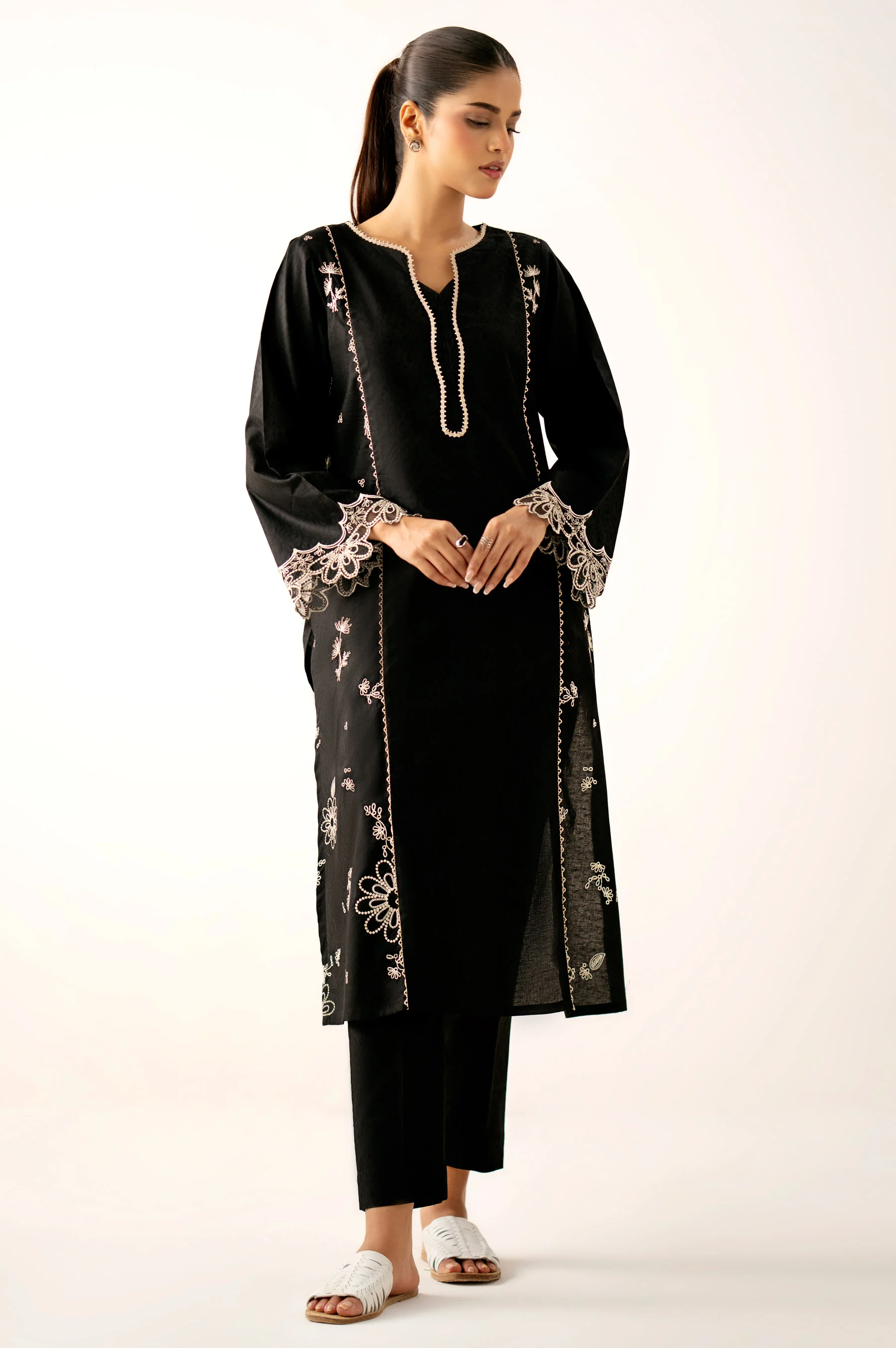 Stitched 2 Piece Embroidered Self Jacquard Suit - Image 4