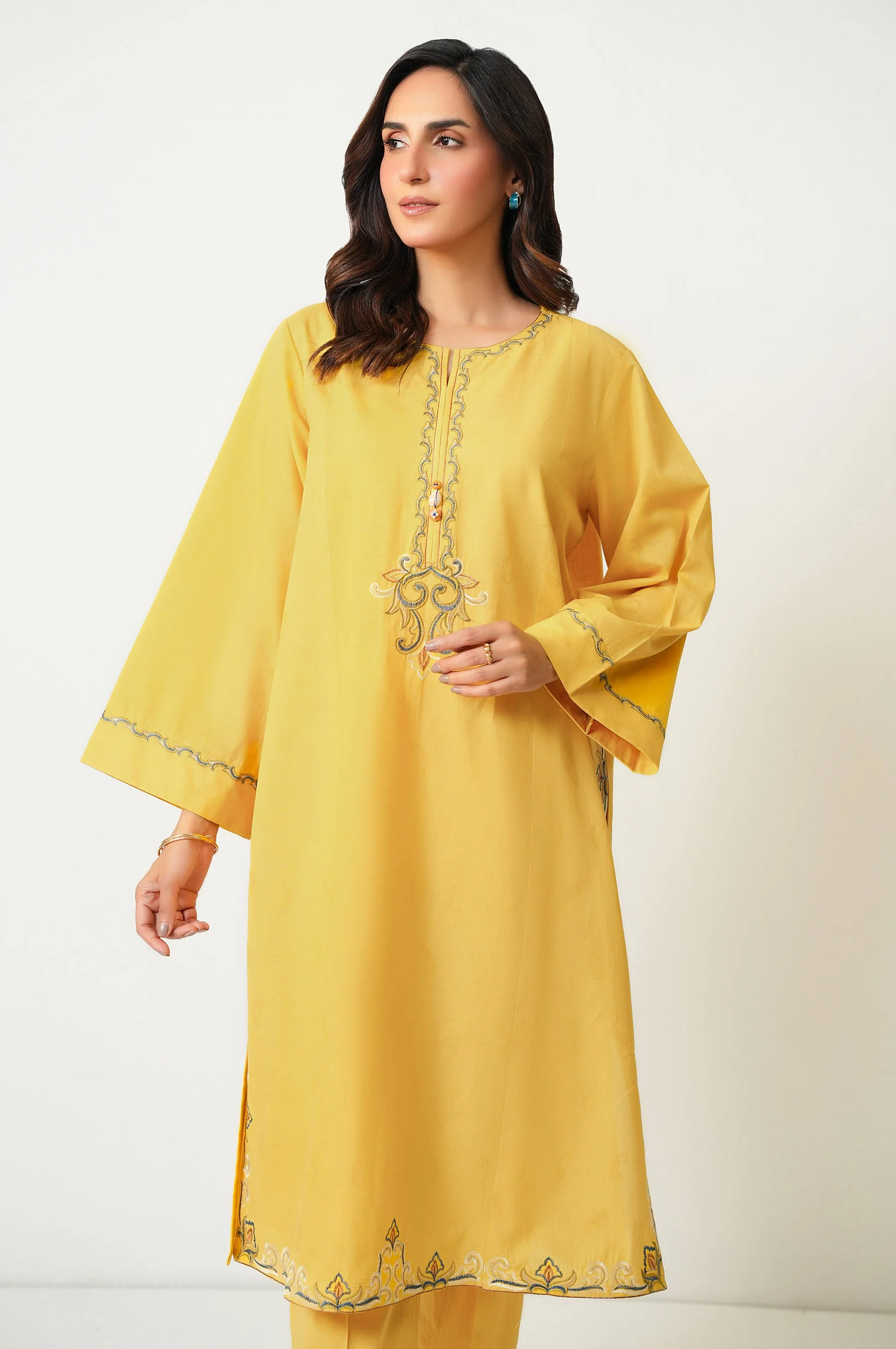 STITCHED EMBROIDERED SELF JACQUARD SHIRT BOTTOM (FACTORY E-OUTLET) - Image 2