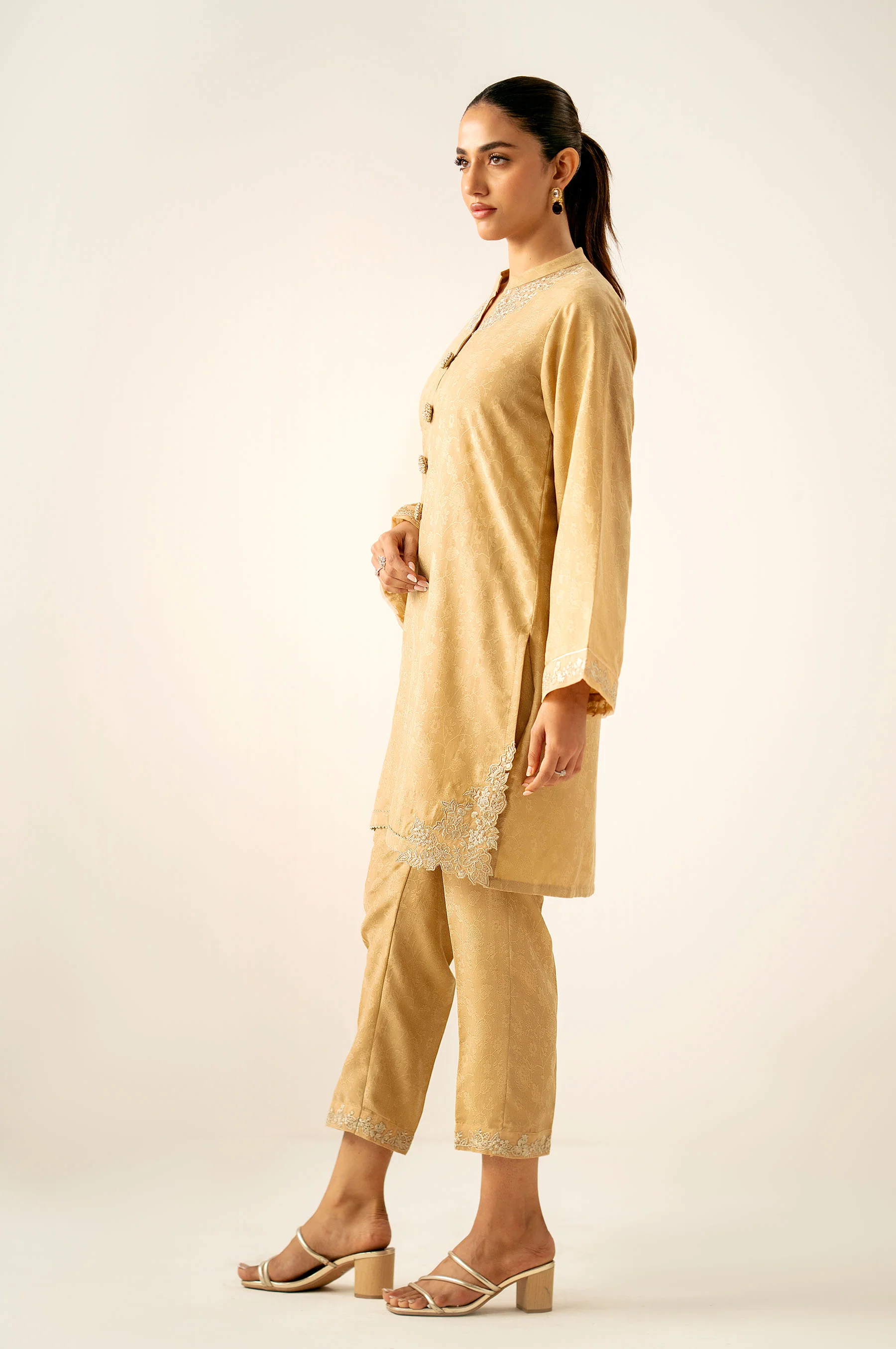 Stitched 2 Piece Embroidered Self Jacquard Suit - Image 4