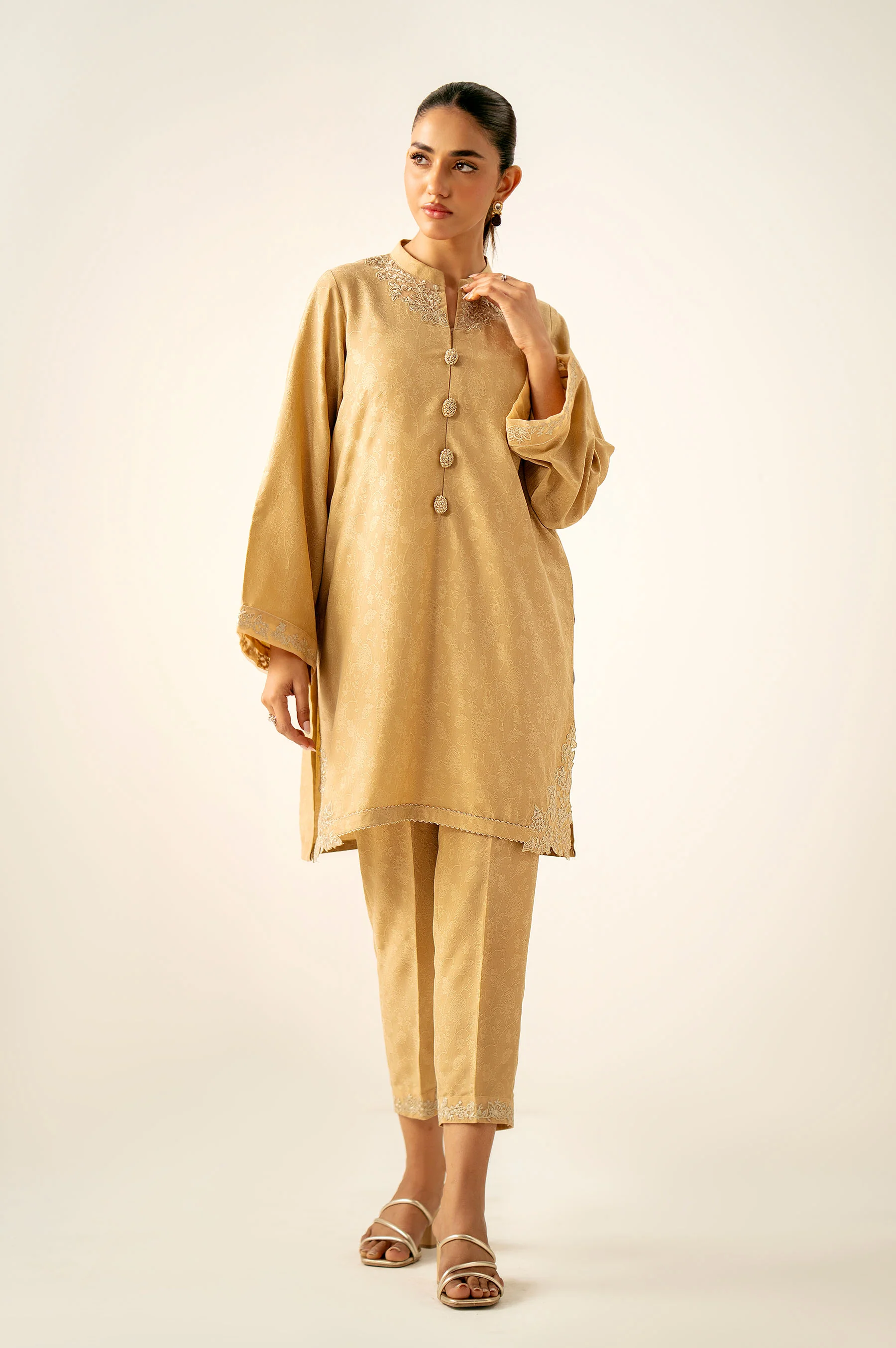 Stitched 2 Piece Embroidered Self Jacquard Suit - Image 5