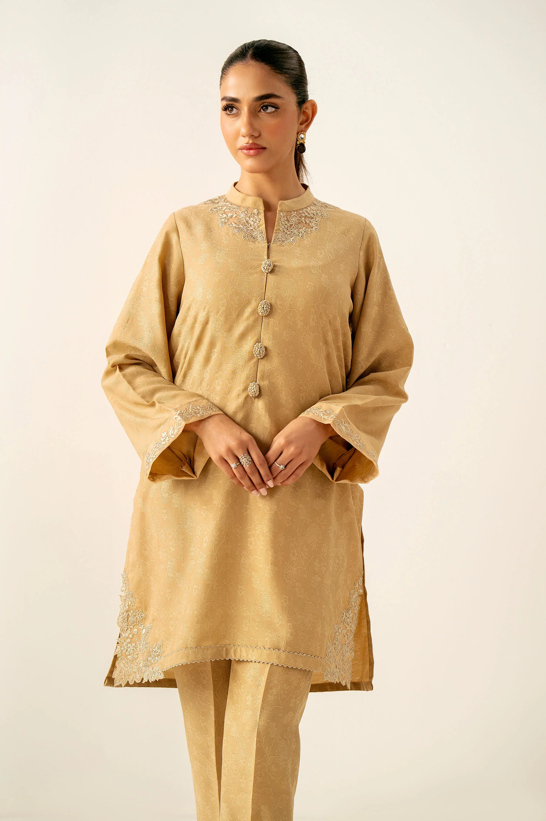 Stitched 2 Piece Embroidered Self Jacquard Suit - Image 6