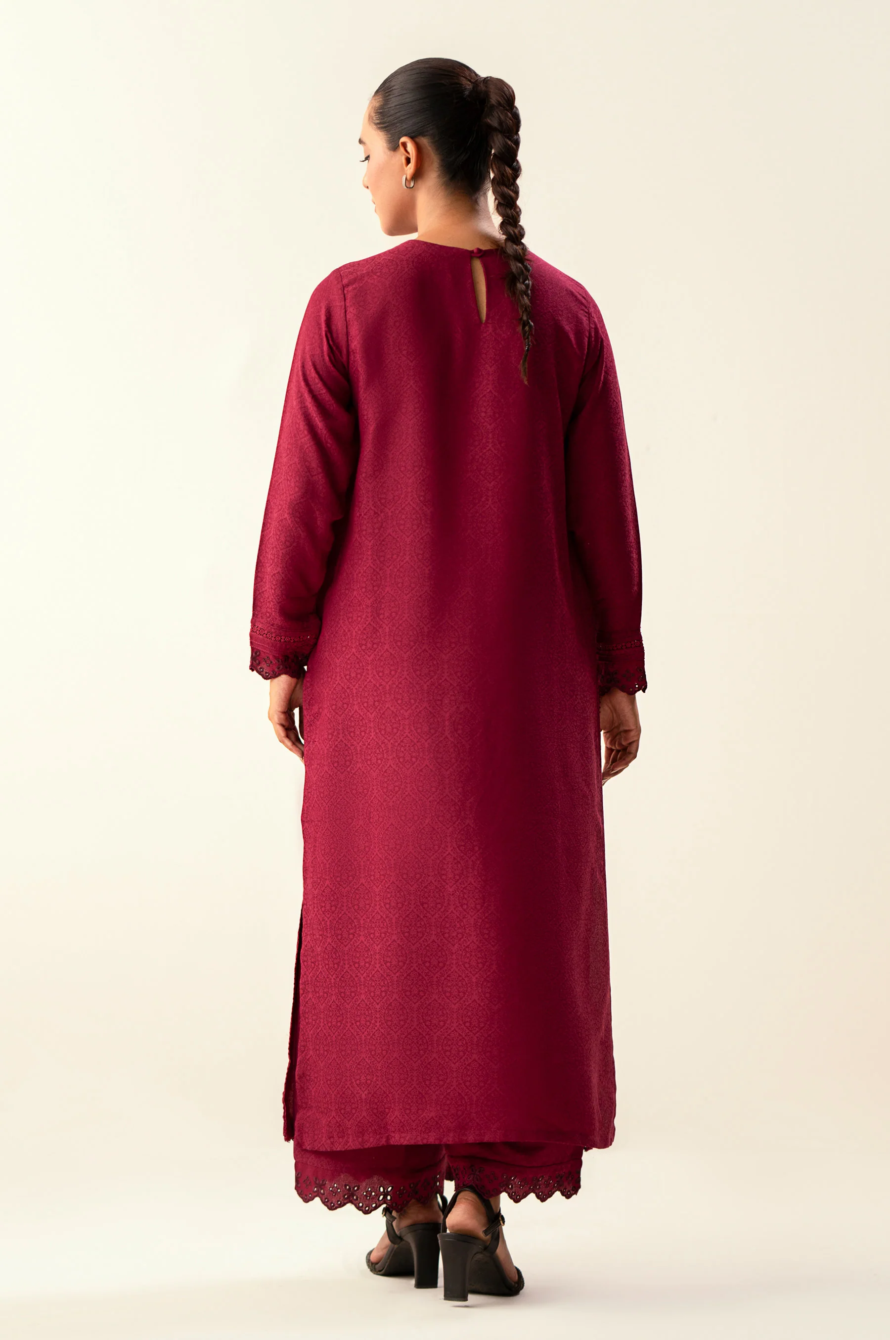 Stitched 2 Piece Embroidered Self Jacquard Suit - Image 5