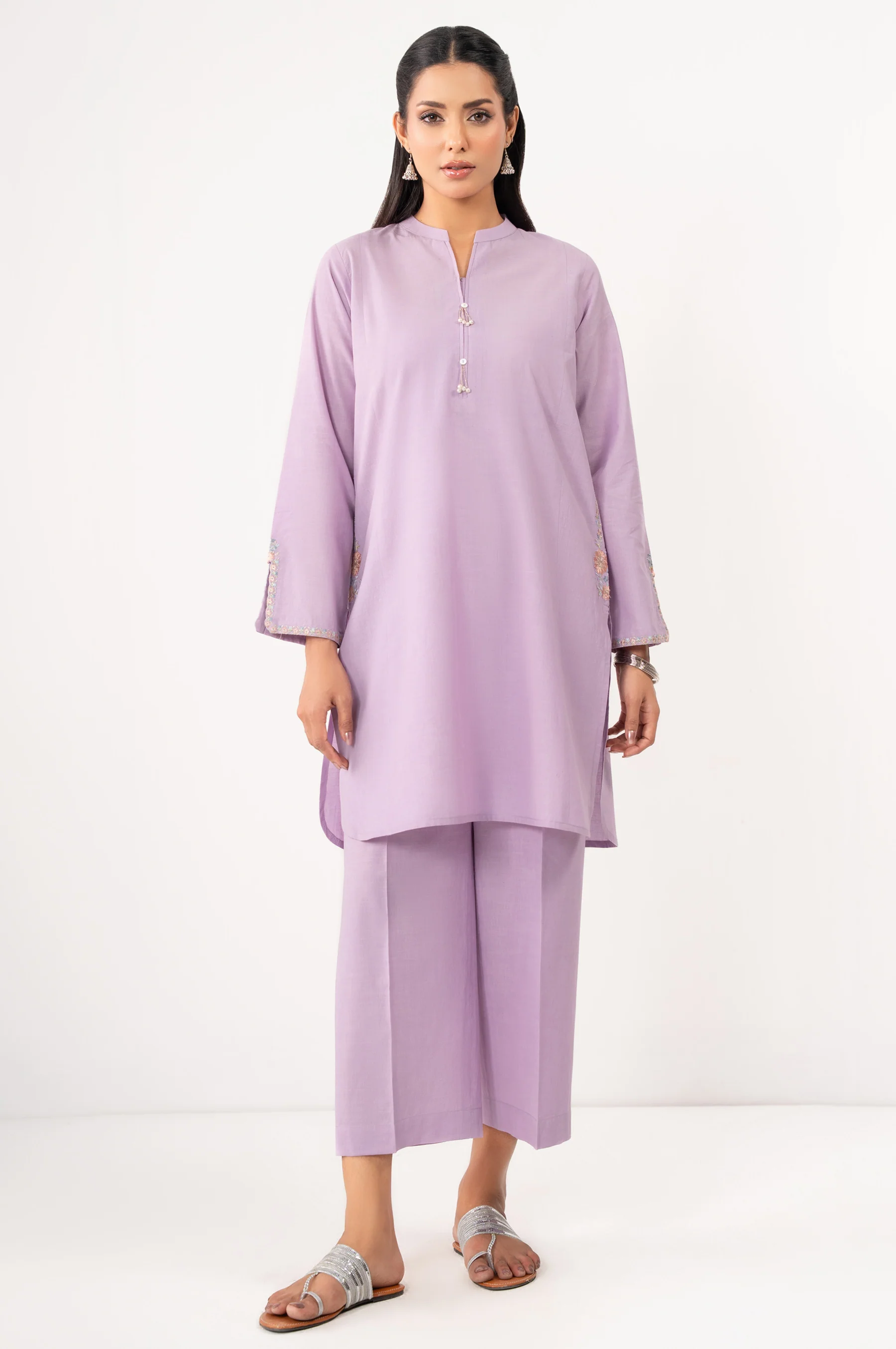 STITCHED EMBROIDERED SLUB LAWN SHIRT BOTTOM - Image 6