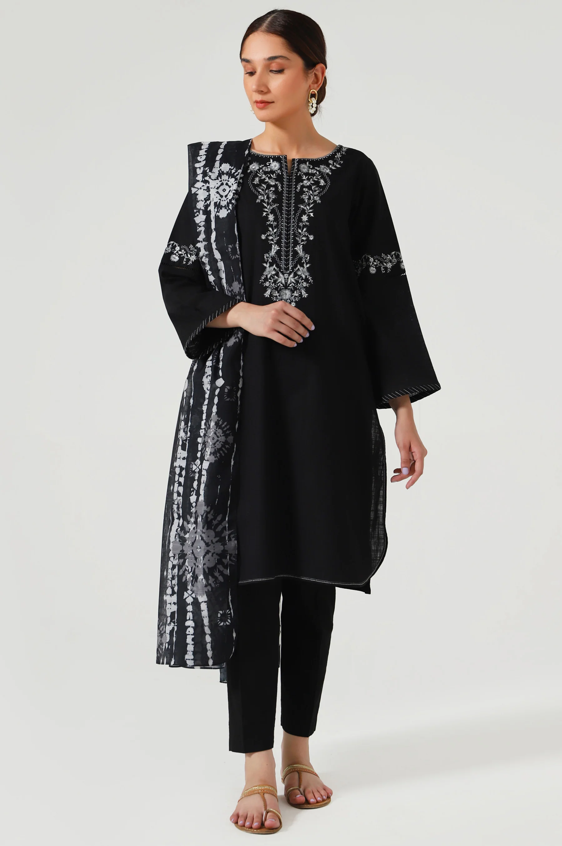 Stitched 2 Piece Embroidered slub Suit