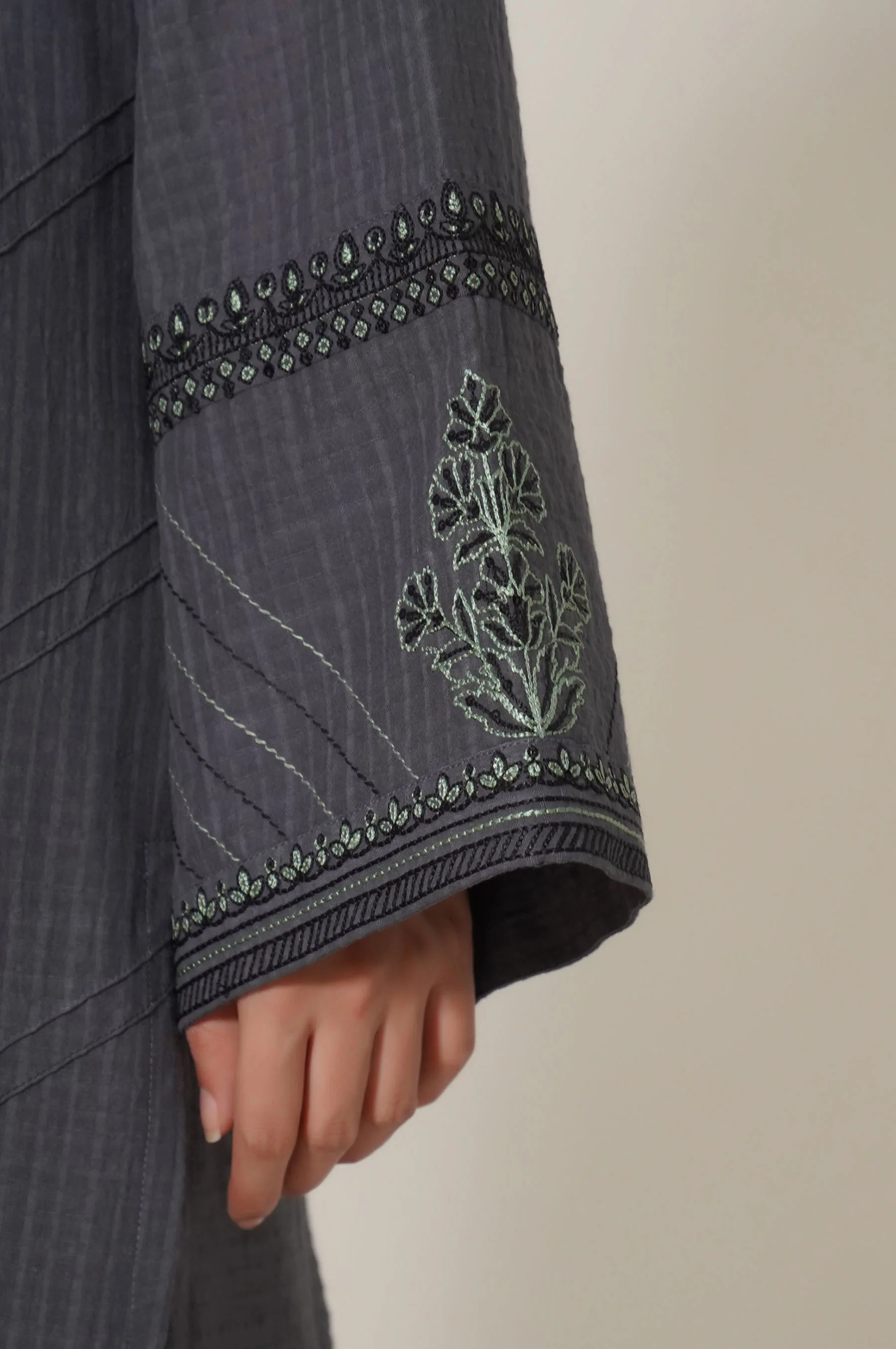 Stitched 2 Piece Embroidered Textured Slub Suit - Image 3