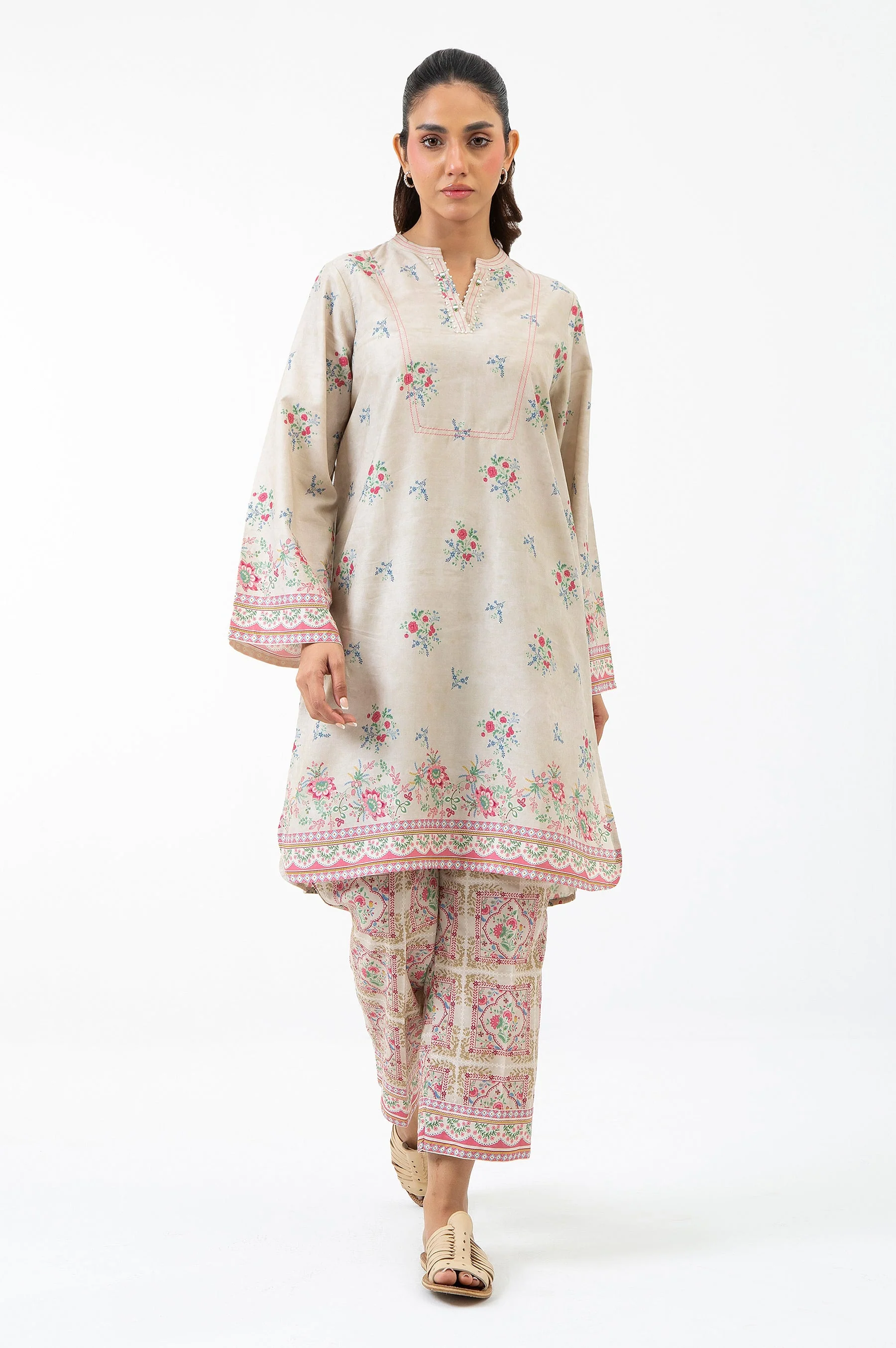 STITCHED EMBROIDERED CAMBRIC SUIT (FACTORY E-OUTLET)