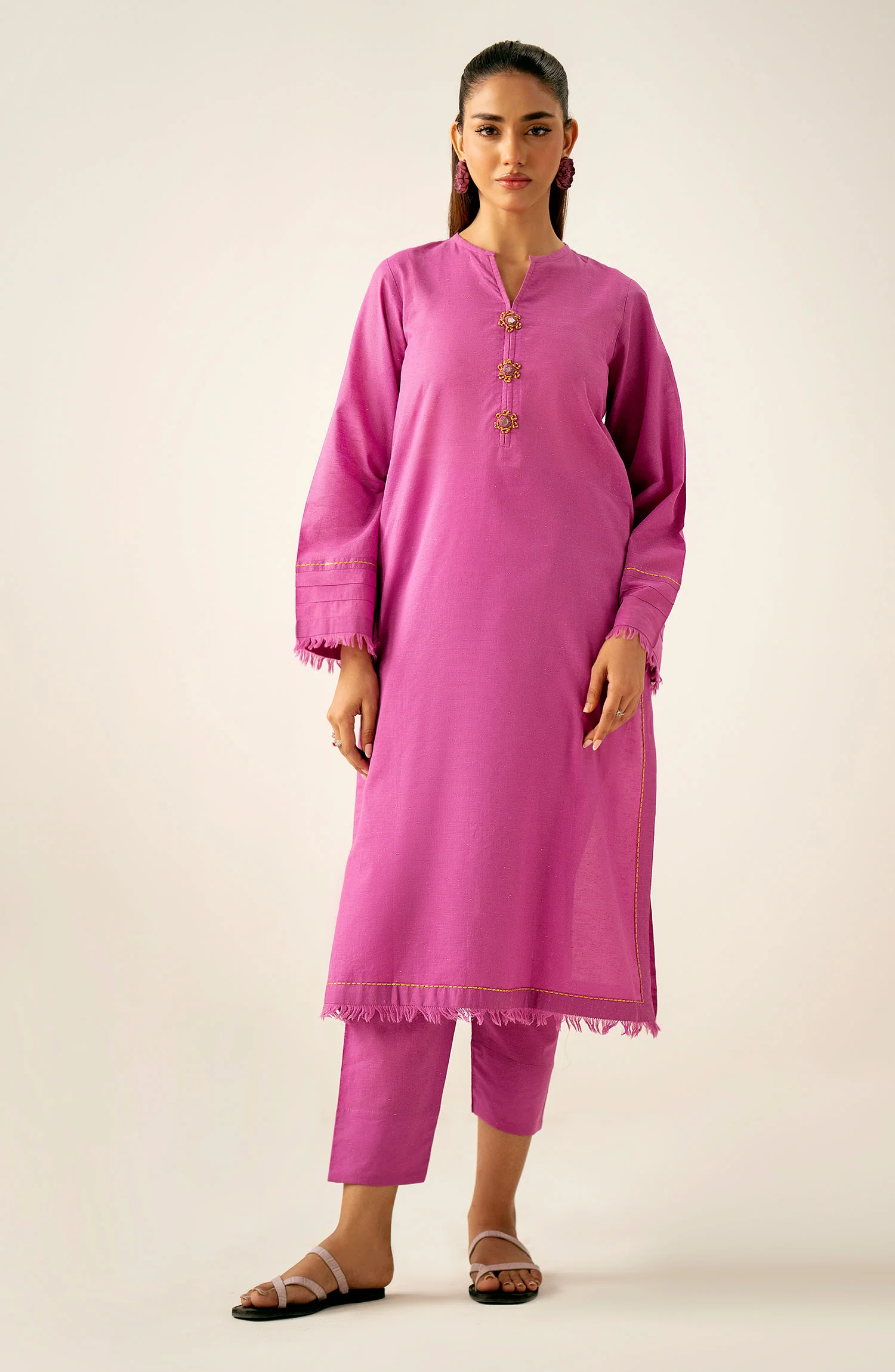 Stitched 2 Piece Embroidered Textured Neps Suit - Image 5