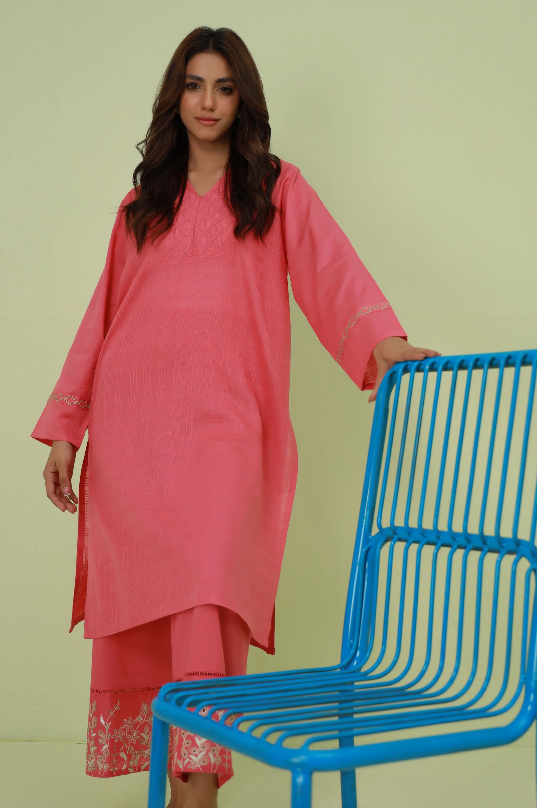 Stitched 2 Piece Embroidered Textured Suit - Image 5