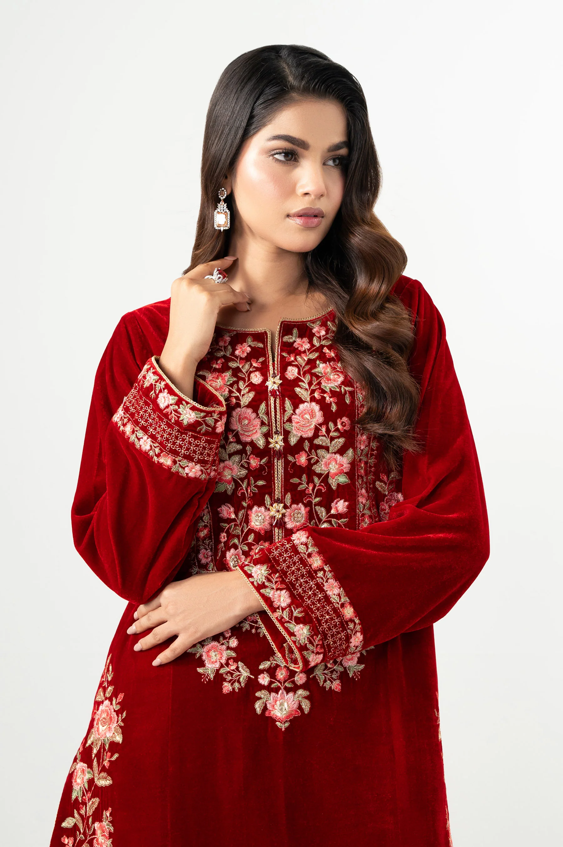 STITCHED EMBROIDERED VELVET SHIRT BOTTOM - Image 2
