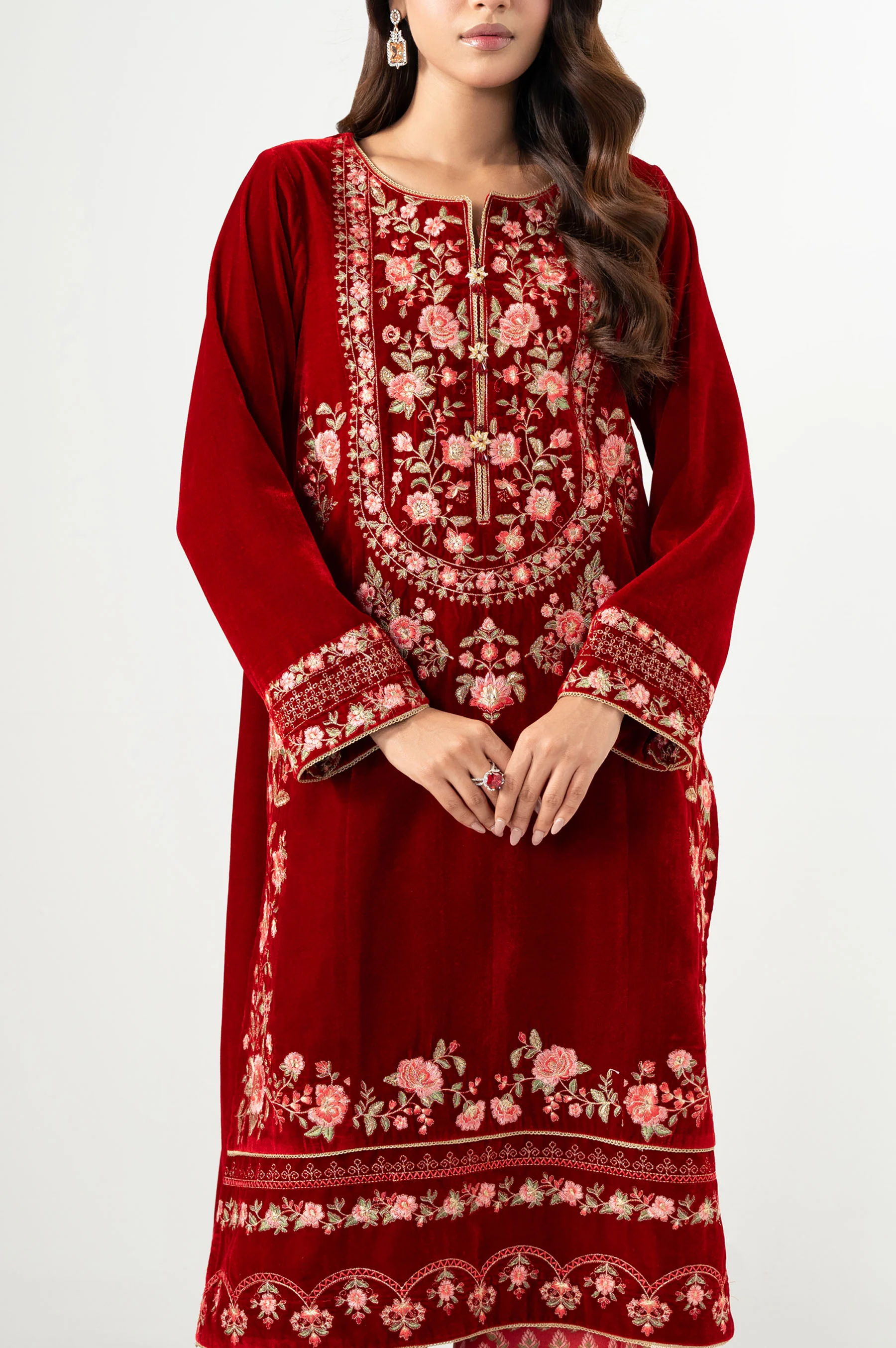 STITCHED EMBROIDERED VELVET SHIRT BOTTOM - Image 3