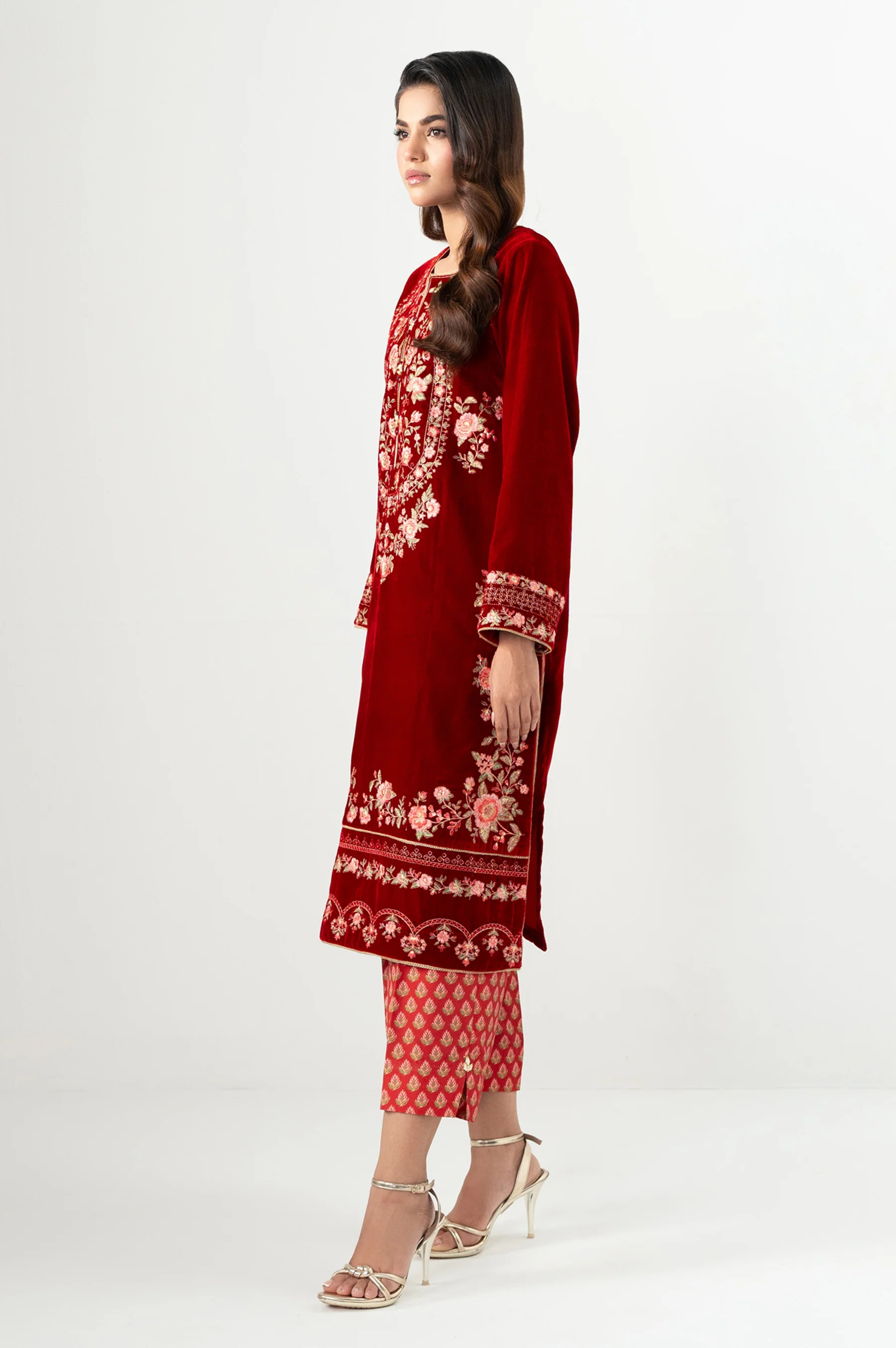 STITCHED EMBROIDERED VELVET SHIRT BOTTOM - Image 5