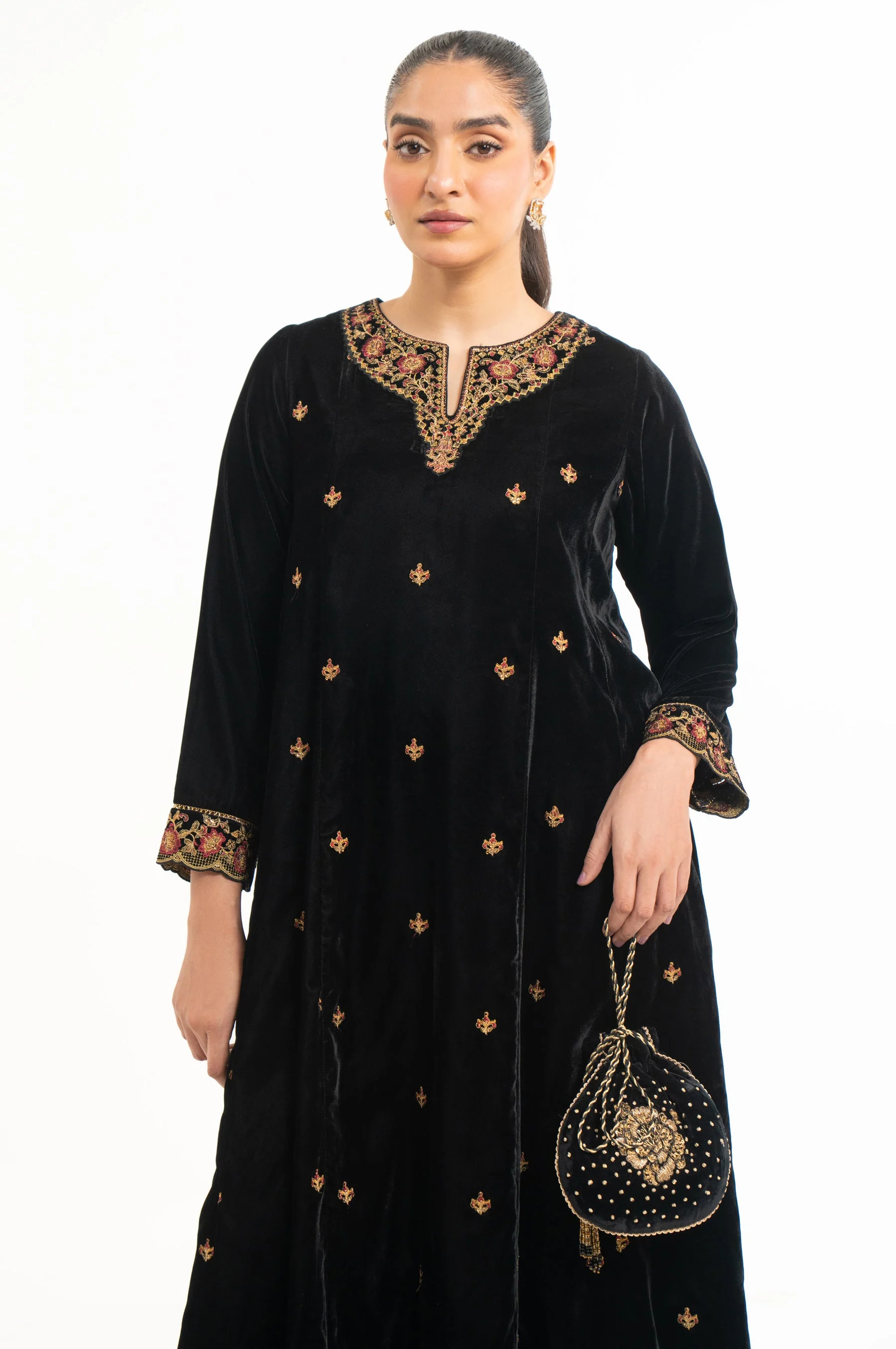 STITCHED EMBROIDERED VELVET SHIRT & BOTTOM (FACTORY E-OUTLET) - Image 3