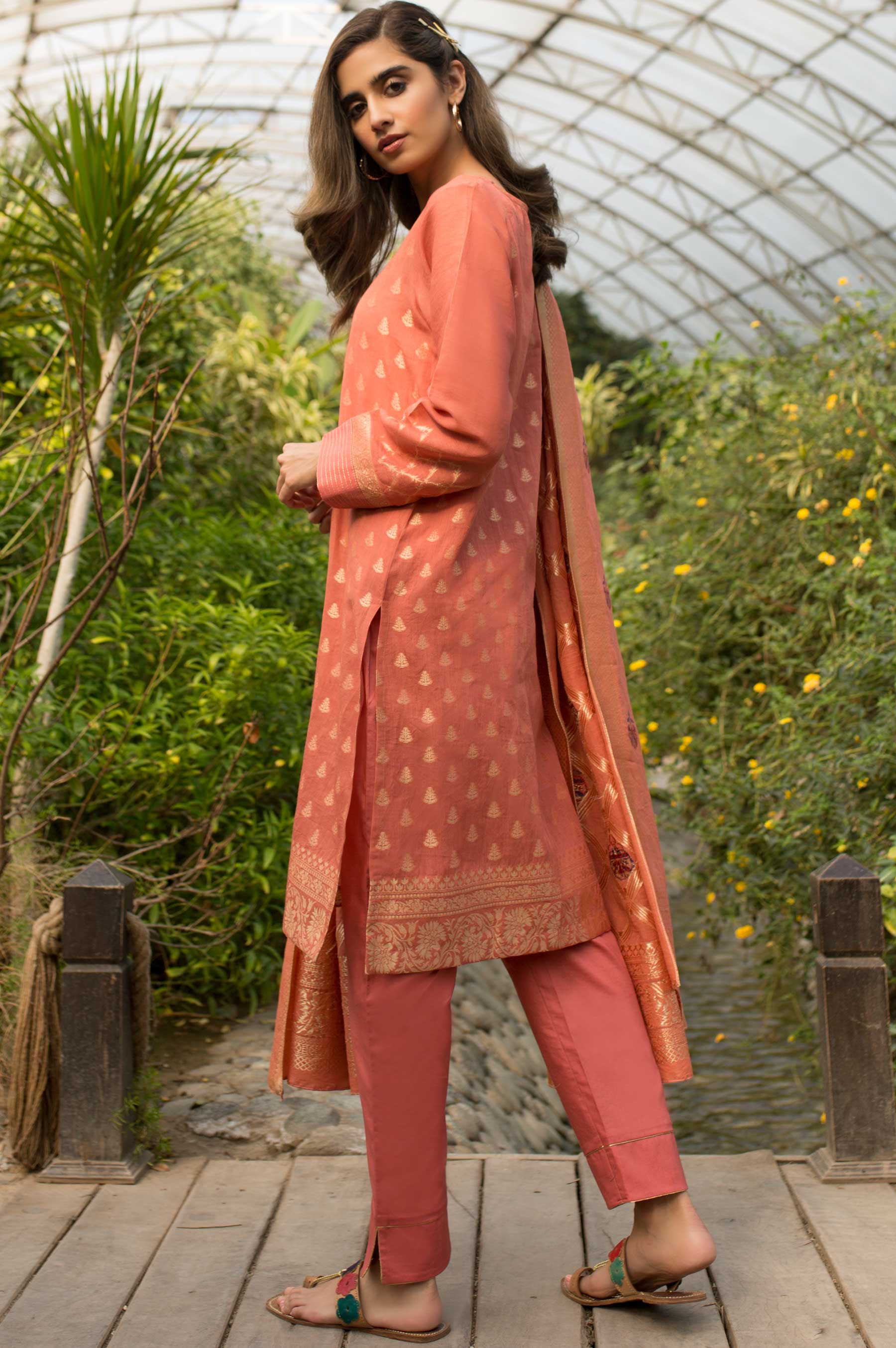 Stitched 2 Piece Embroidered Yarn Dyed Jacquard Suit - Image 2