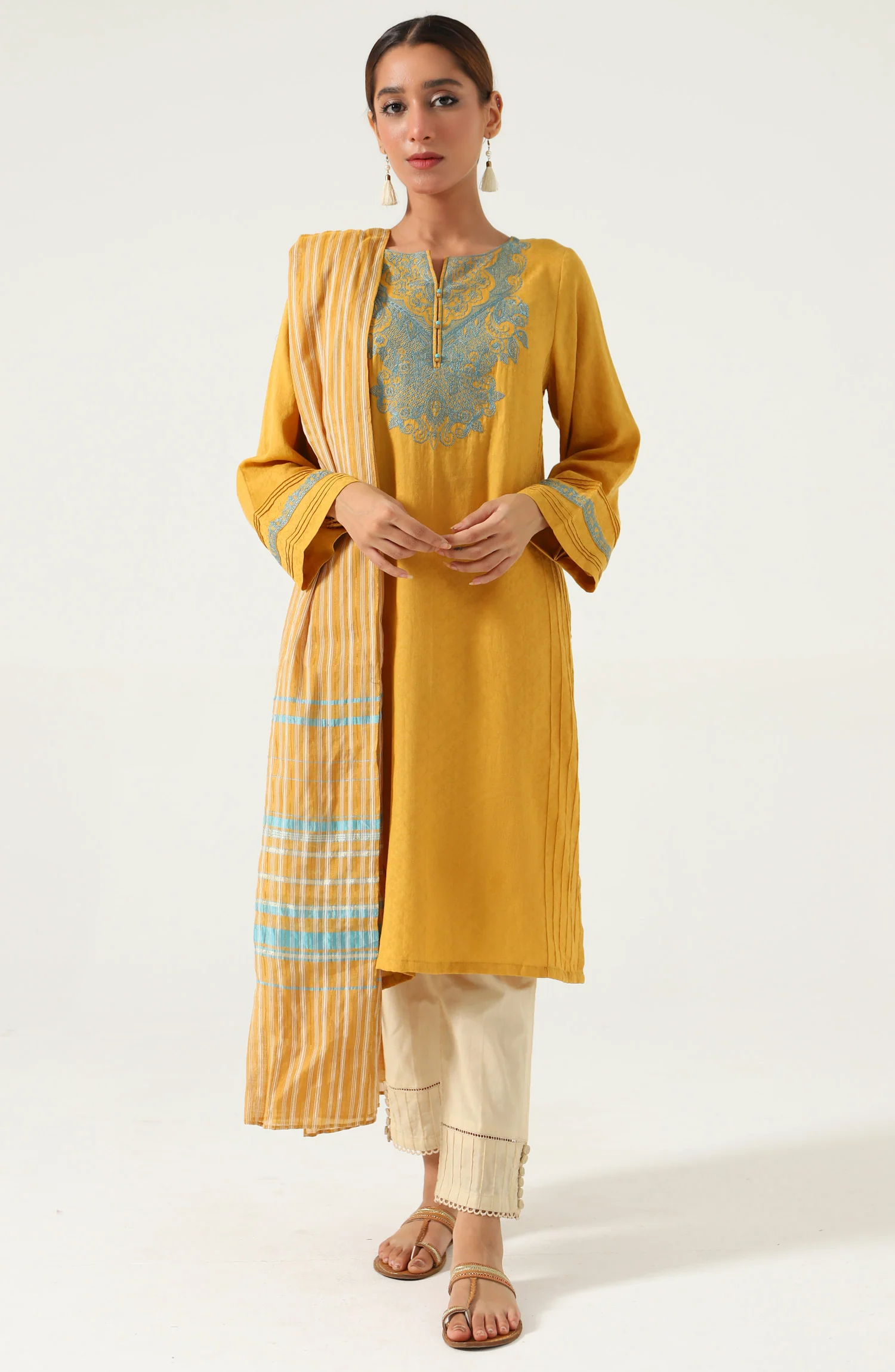 Stitched 2 piece Satin Jacquard Suit - Image 5